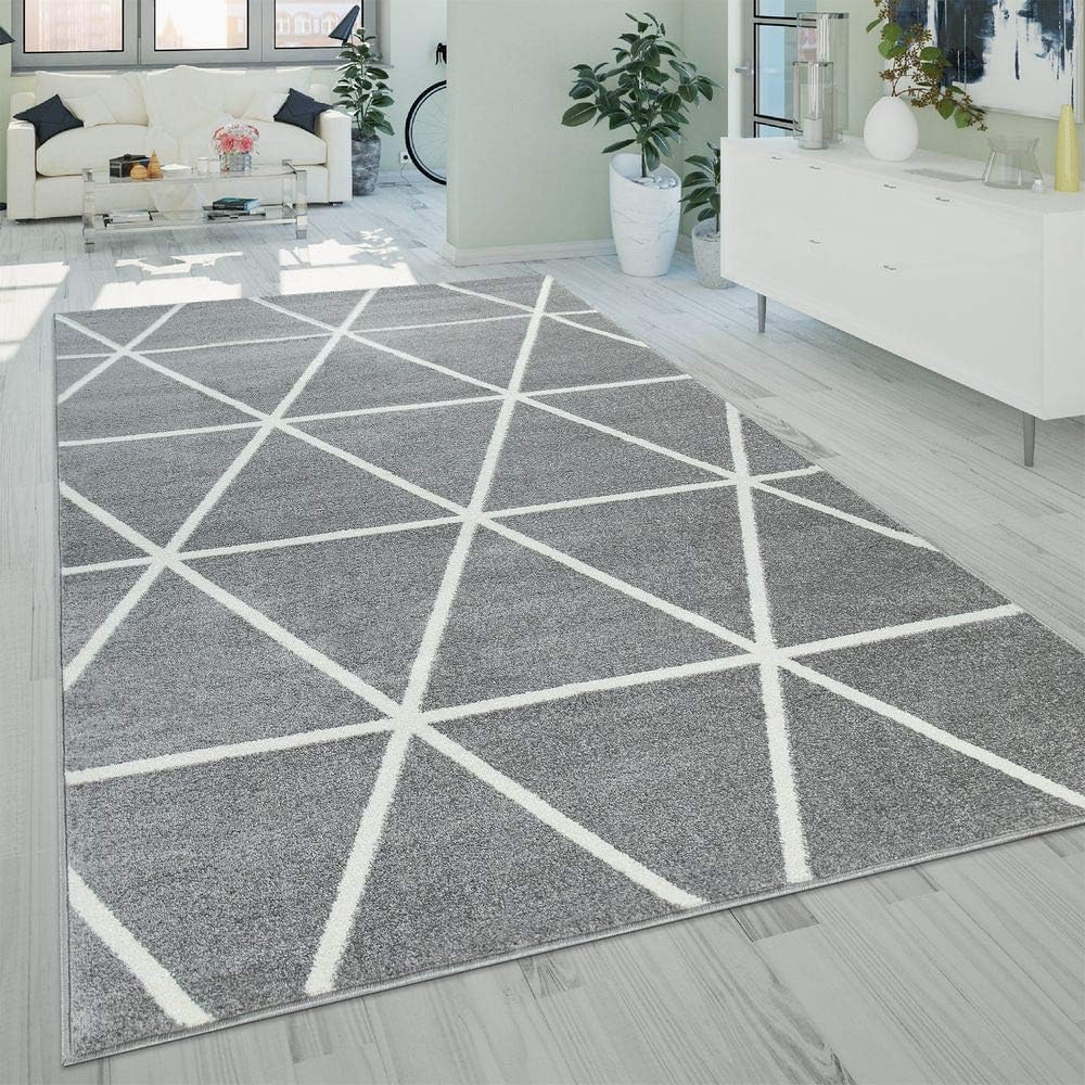 Paco Home Teppich Wohnzimmer Skaninavisches Rauten Design Weich Pastellfarben Kurzflor Blau Weiß, Grösse:60x100 cm