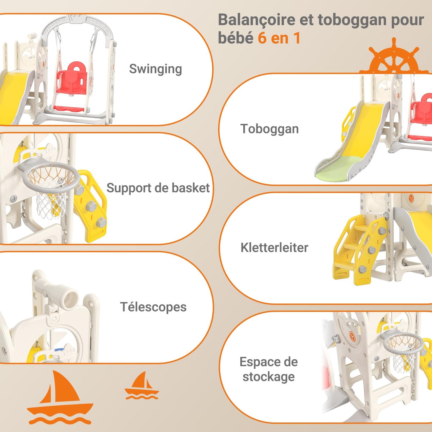 DADEA 6 in 1 Kinderrutsche mit Korb, Rutsche und Schaukel für Kinder im Freien Grün, 150 × 150 × 115 cm, Babyschaukel und Rutsche für Kinder zu Hause Schaukel Kinderrutsche, Grün