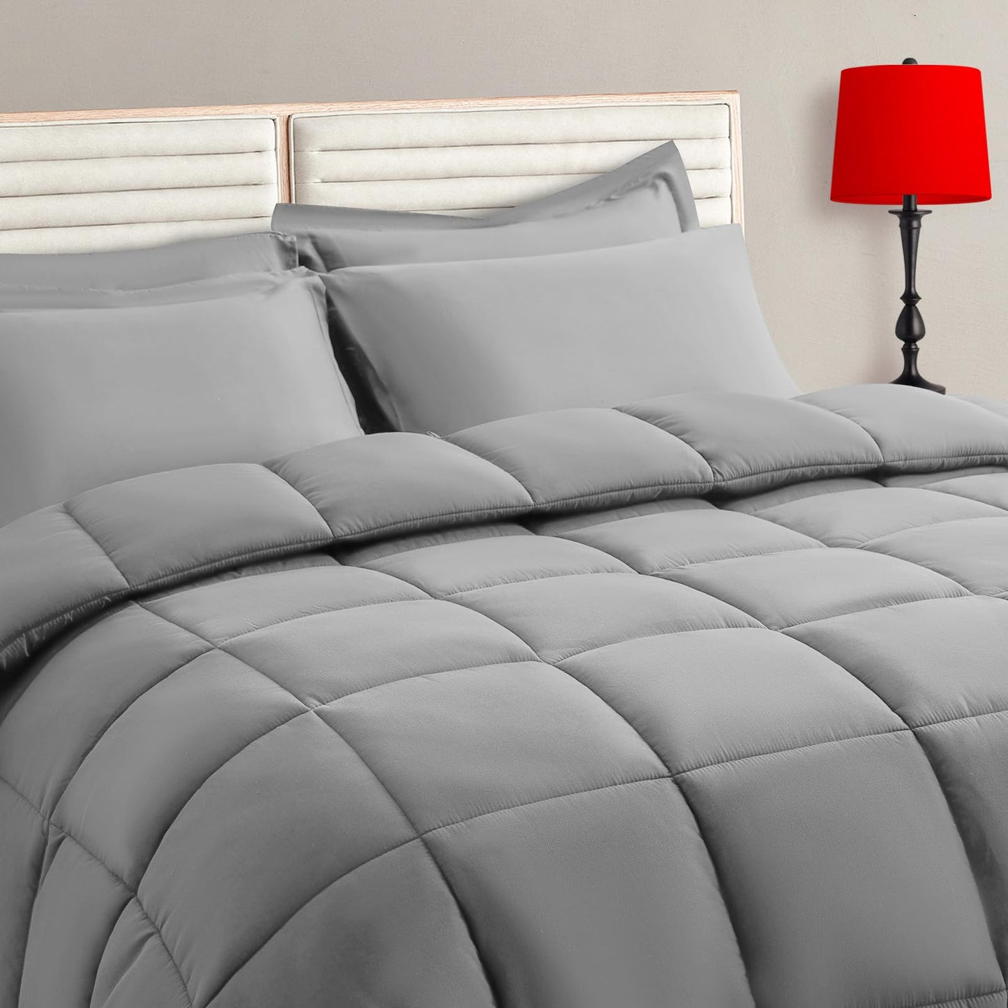 Twin Size Comforter Set - 5 Pieces, Bed in a Bag Bedding Sets with All Season Soft Quilted Warm Fluffy Reversible Comforter,Flat Sheet,Fitted Sheet,1 Pillow Shams,1 Pillowcases,Black