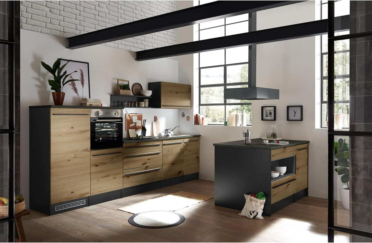 Jazz 4 Modern Corner Kitchen with Electrical Appliances in White High Gloss, Metallic Grey - Spacious Kitchen Unit in L-Shaped with Lots of Storage Space - 320 x 200 x 60 cm (W x H x D)