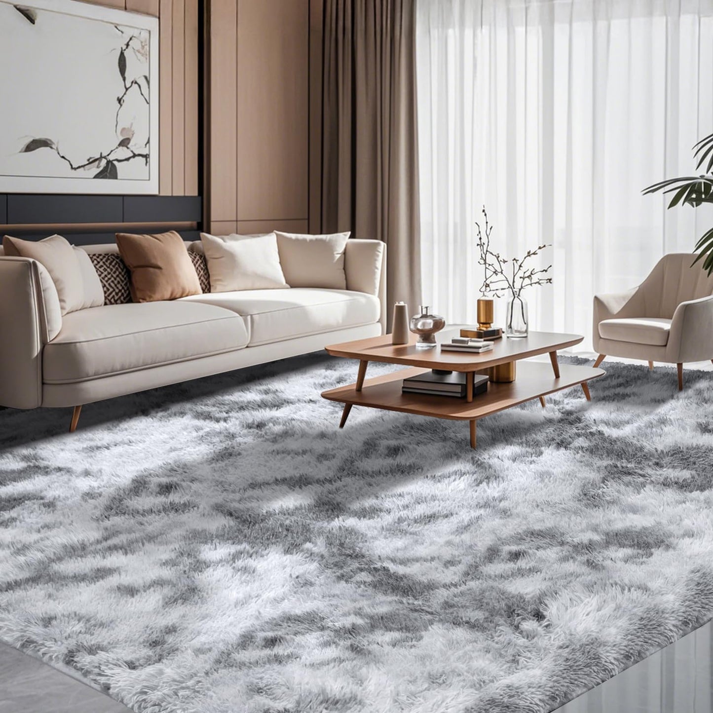 ZRSDIXKI Living Room Rugs 160 x 230 cm, Extra Large Shaggy Soft Rug, Fluffy Area Carpet, Modern Tie-dye Carpet, Washable Rugs for Home Decor, Bedroom, Dorm, Kids Room Lounge Office, Dark Grey