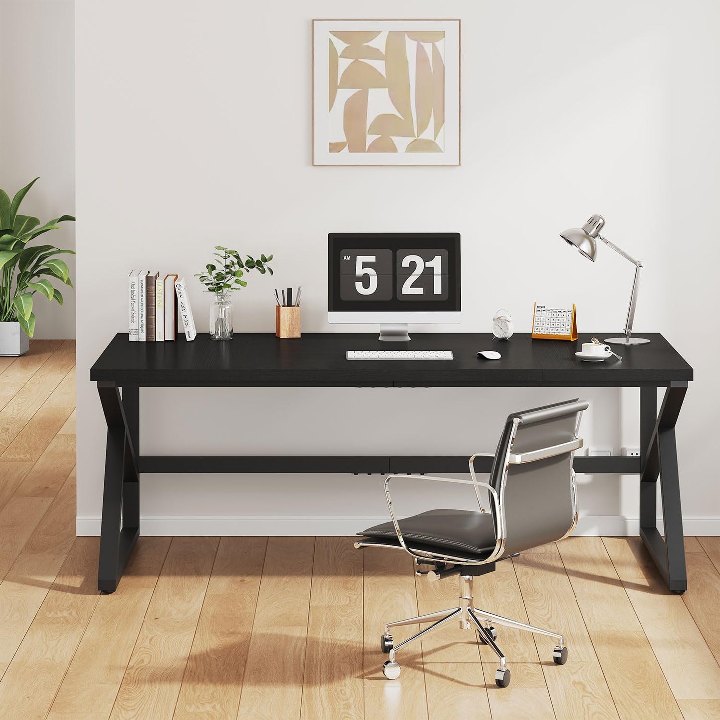 IBF Desk in Brown Colour with a Length of 70 Inches, Industrial Large Double Metal and Wood Desk for Computer, Long Office Table for Home