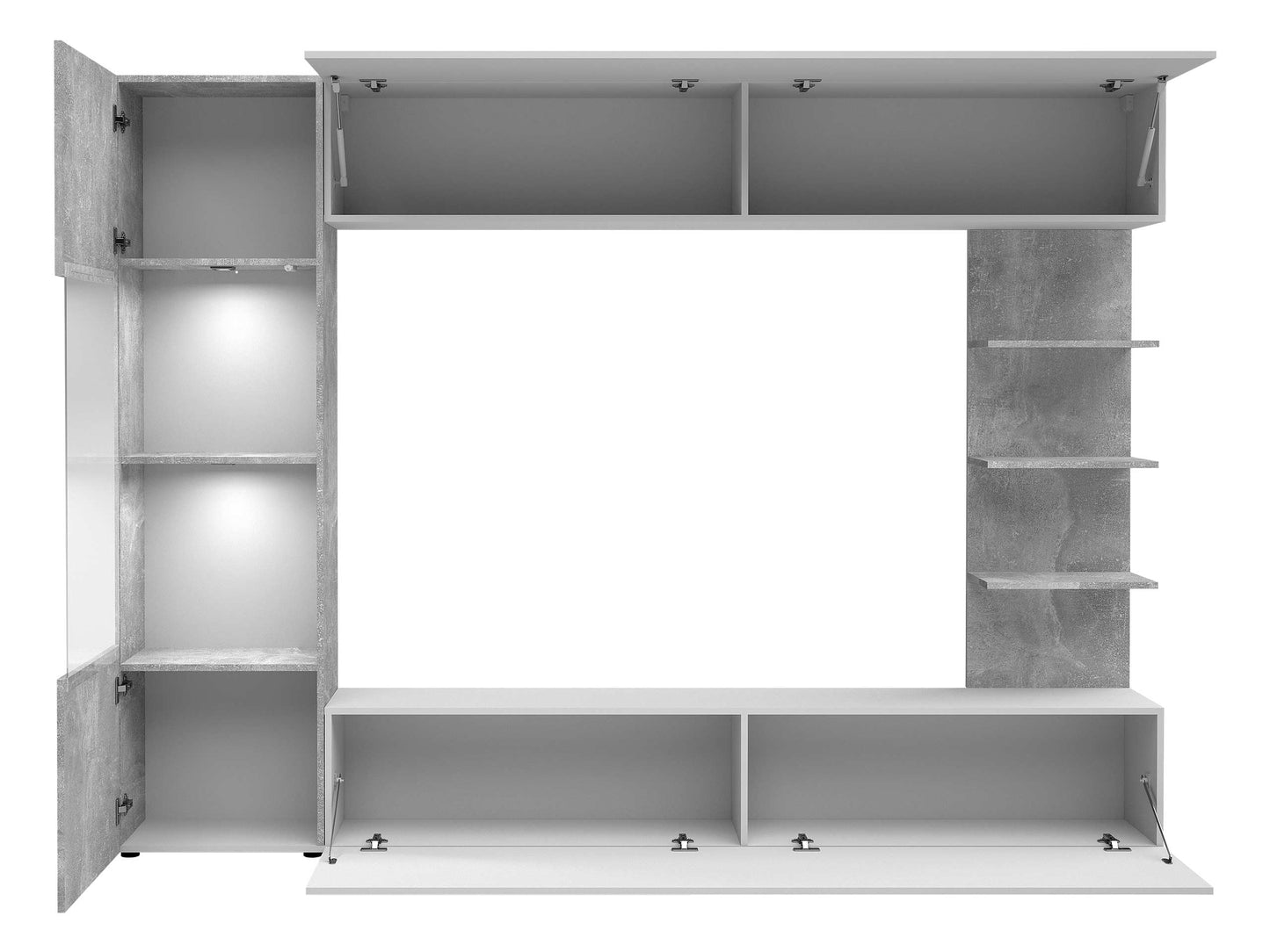 Lazando Wall Unit, Media Wall, Cabinet Wall Consisting of Wall Cabinet, Display Cabinet, TV Lowboard and Wall Shelf (Cashmere/Cremona Oak, with White LED Lighting)