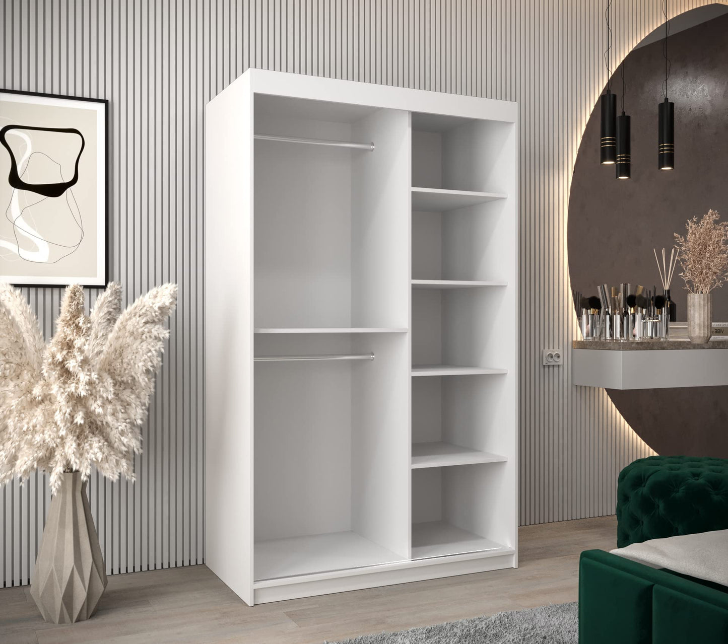 MEBLE KRYSPOL Dome 2 Schrank mit DREI Schiebetüren mit Spiegel, Stangen und Regalen - Aufbewahrungsschrank mit Rauchglas für Schlafzimmer, Wohnzimmer - 200x250x62cm - Schwarz, Schwarz, Schwarz