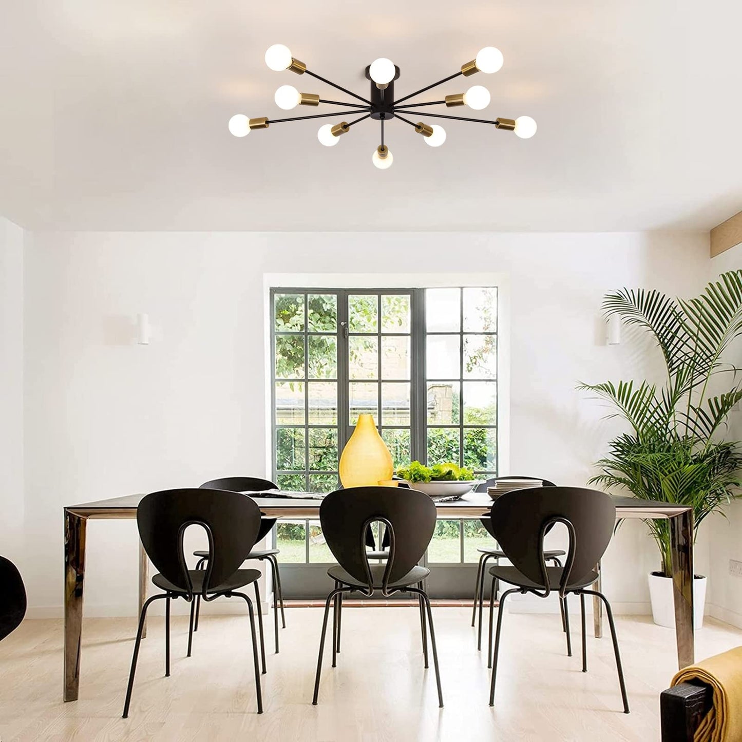 JIINOO 10 Lights Modern Chandelier Ceiling Light Gold Industrial Ceiling Lamp Medieval Semi Flush Mount Chandelier Ceiling Light for Kitchen Dining Room Living Room Bedroom Lighting