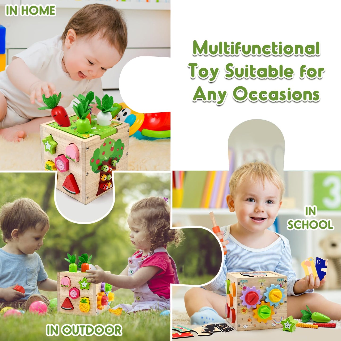 Motor Skills Cube 5 in 1 Activity Cube Toy from 1 2 3 4 Years Gift, 49 Pieces Montessori Educational Toy Wooden Toy for Children, Activity Centre Baby from 18 Months