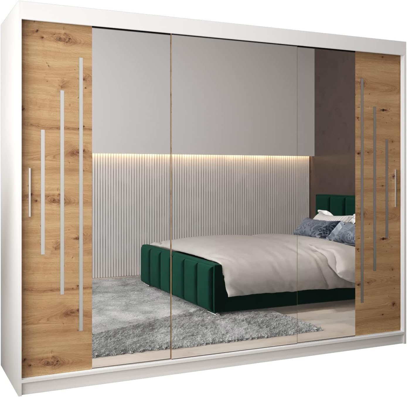 MEBLE KRYSPOL Kleiderschrank mit Spiegel York 2 - Garderobenschrank - Schrank Schlafzimmer - Mehrzweckschrank Zwei Schiebetüren - Regalen - Flur Möbel - Kleiderstange Schrank - Allzweckschrank