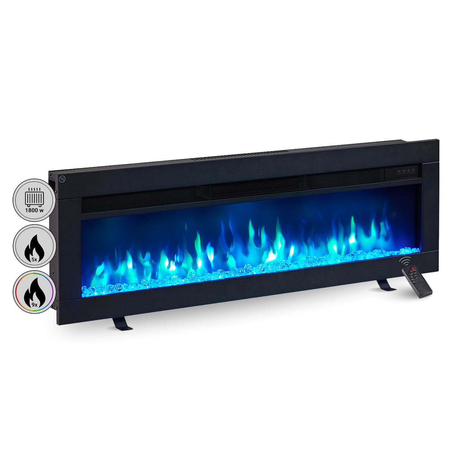 BALDERIA Elektrokamin Agnes 36" | 3in1 Elektrischer Stand-, Wand- oder Einbaukamin mit 3D-Flammeneffekt | Elektro Heizung 1800W | Kamin mit Fernbedienung, Startsteuerung, Timer & Thermostat | Schwarz