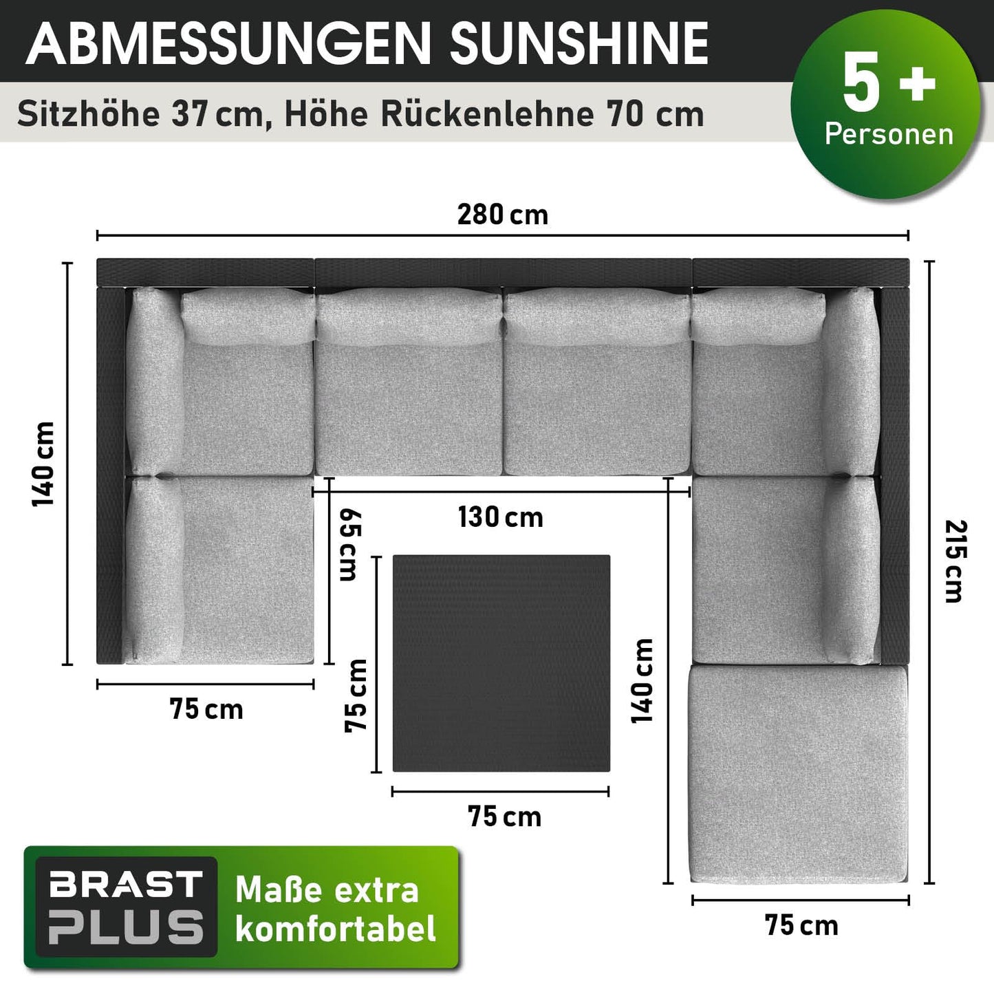 BRAST® Gartenmöbel Lounge Set | 4-5 Personen viele Modelle & Farben | inkl. extra Dicke Kissen | TÜV geprüft | Outdoor Loungemöbel Sitzgruppe Essgruppe Garnitur | Harmony Schwarz
