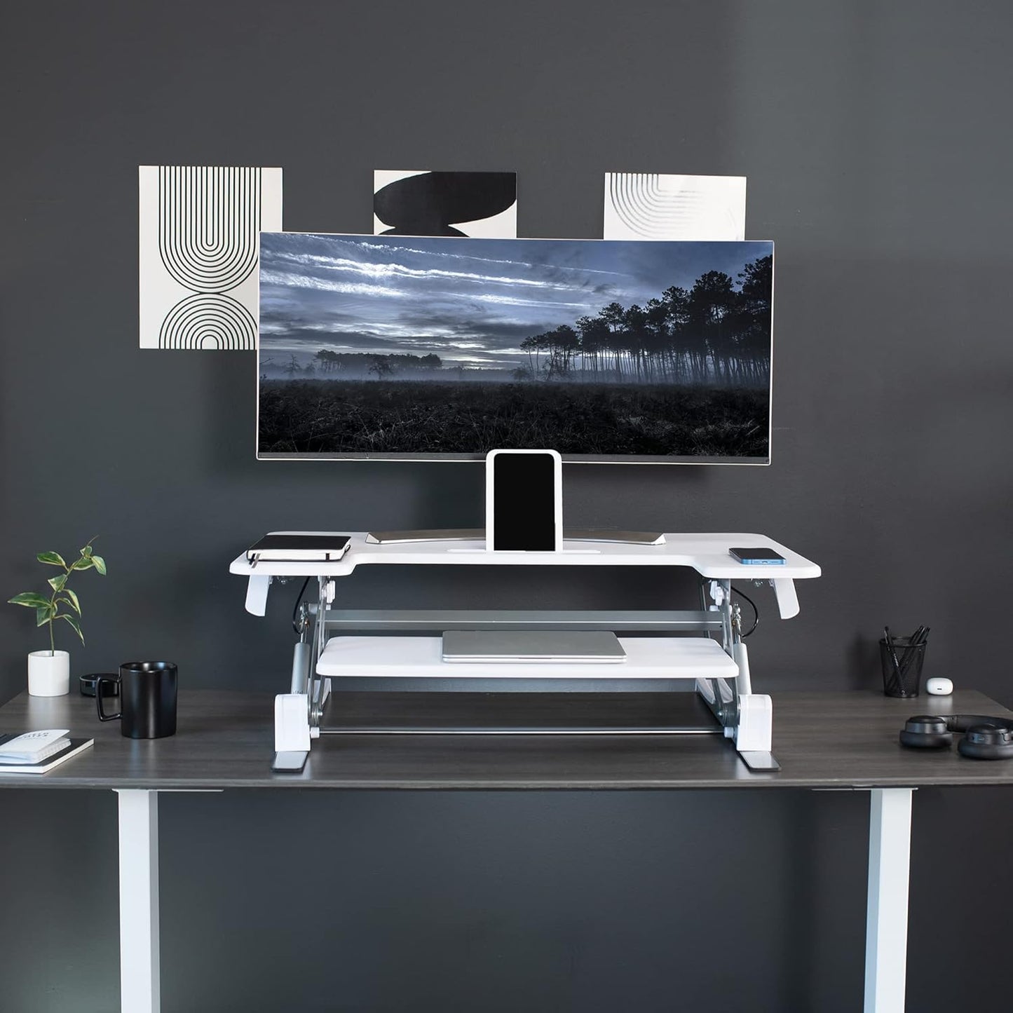 VIVO Black Height Adjustable 36 inch Stand up Desk Converter Quick Sit to Stand Tabletop Dual Monitor Riser, DESK-V000V