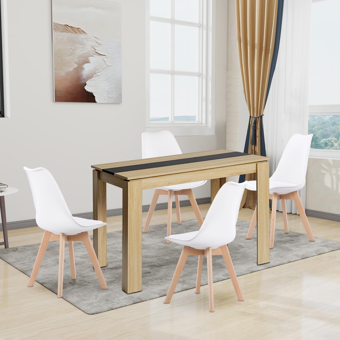 FURNITABLE Dining Table with 6 Chairs, Dining Room Group, Set of 6 Dining Room Chairs and 140 cm Rectangular Wooden Table Dining Set for Living Room, Kitchen, Office (Oak-Black Table + 6 Black Chairs)