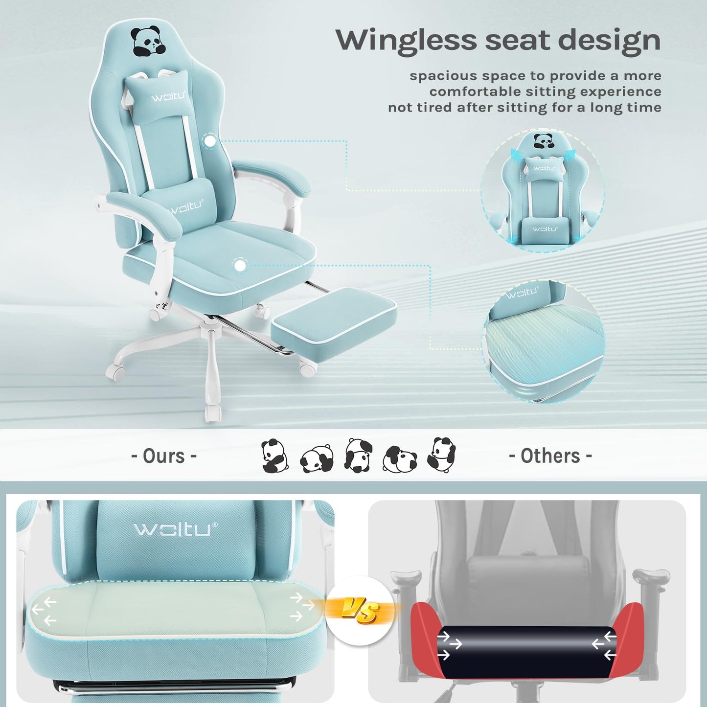 WOLTU Gaming Chair with Pocket Spring Cushion, 150 kg Weight Capacity, Ergonomic Swivel Chair, with Pillow, Lumbar Cushion, Footrest, Mesh, Pink, GS16rs