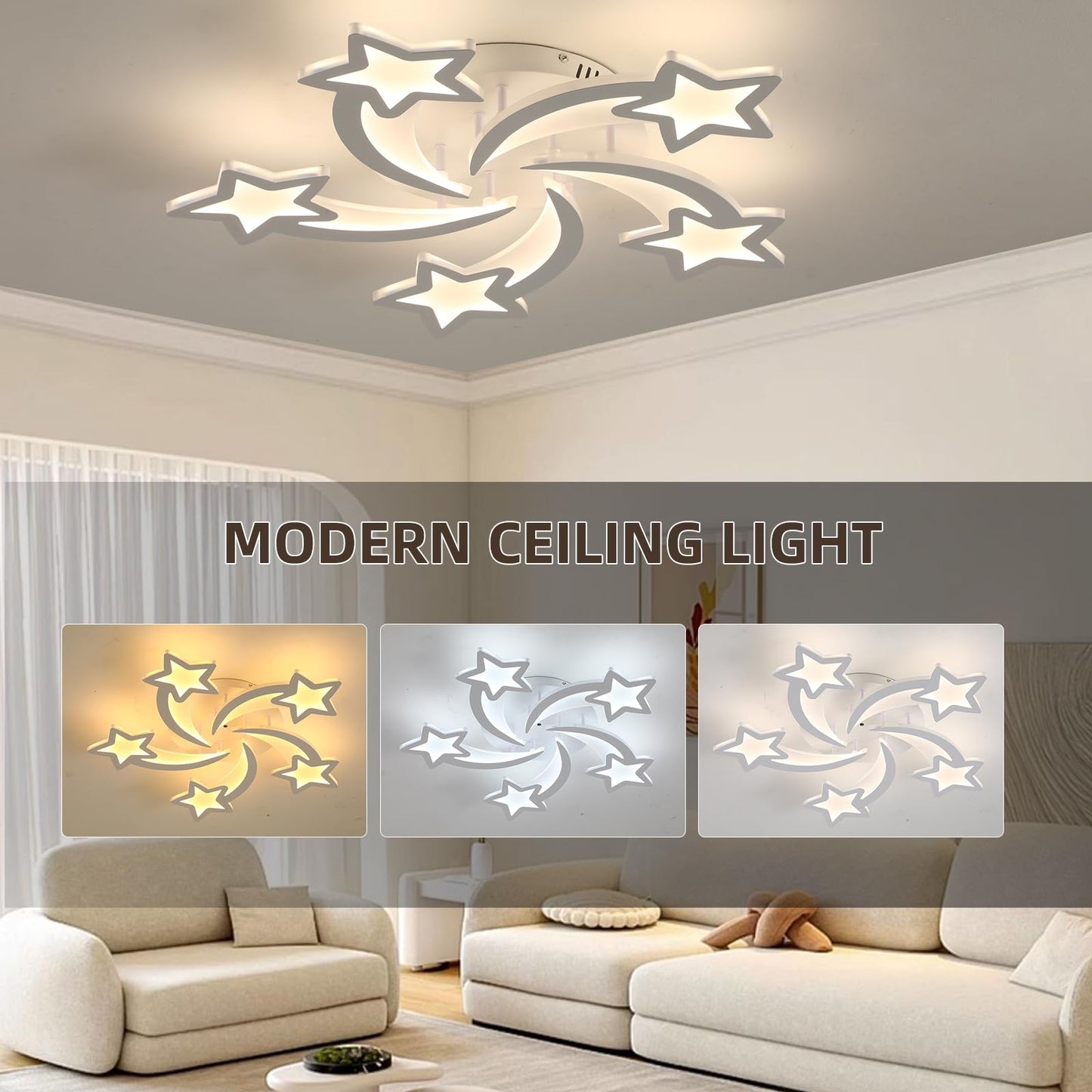 ZAITINZ Deckenlampe Led,5 blütenblätter Wohnzimmerlampe,Deckenleuchte Dimmbar mit fernbedienung,lampe wohnzimmer 50W,Moderne Deckenleuchten mit Memory Funktion,Led Deckenleuchte Schwarz 3000-6000K