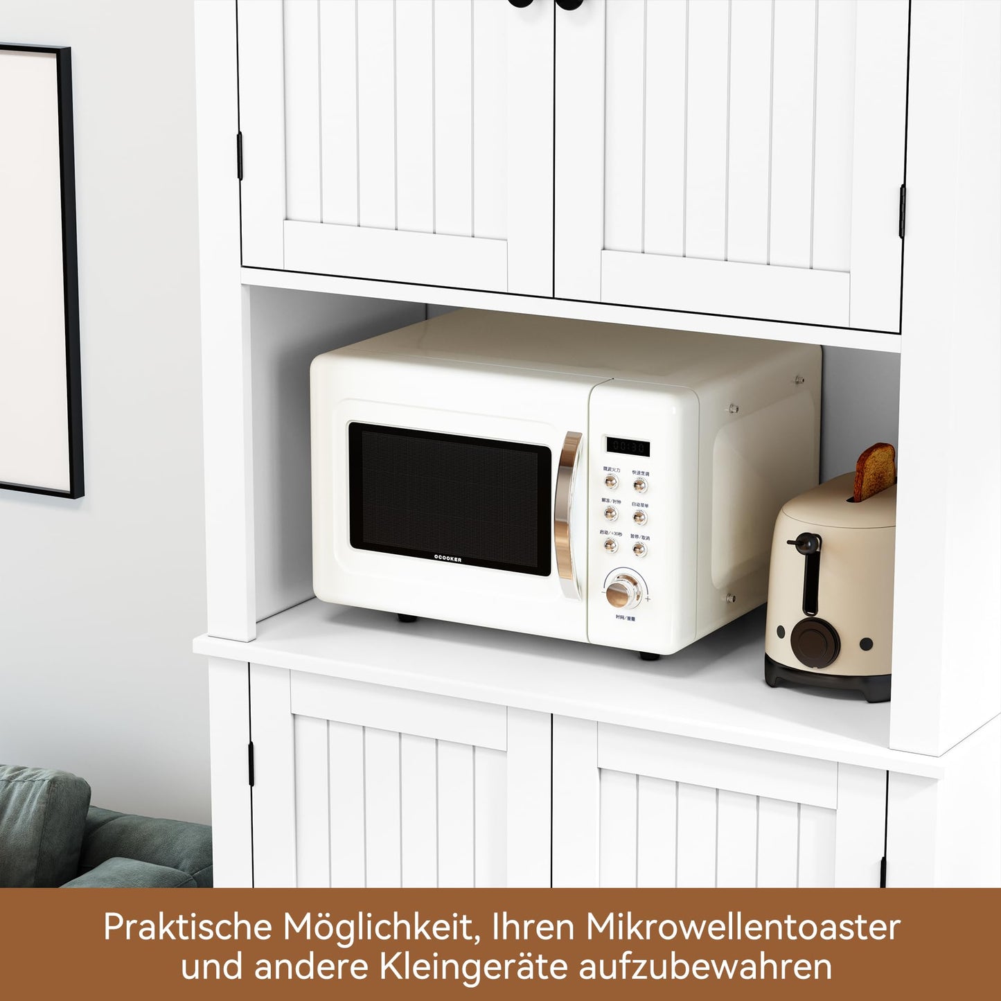 HOLTICO Küchenschrank mit Arbeitsplatte, Hochschrank Küchenbuffet Buffetschrank, Esszimmerschrank, Speisekammer mit Türen und Regalen für Esszimmer, Wohnzimmer, Waschküche,Schwarz