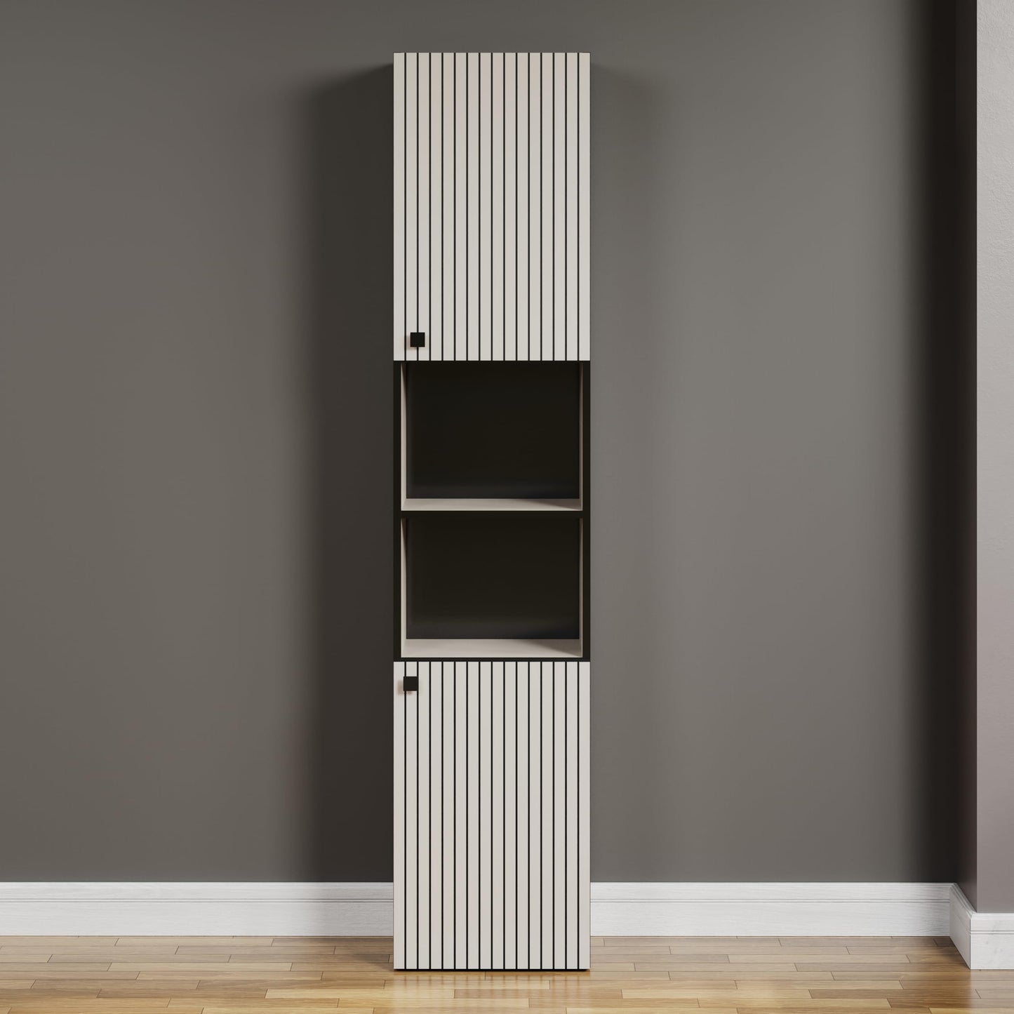 trendteam smart living - PureBliss - Hochschrank - Eiche - Badezimmerschrank in moderner Rillenoptik - edle Metallgriffe - (BxHxT) 40 x 186 x 31 cm - 2 praktische Einlegeböden - kratzfest