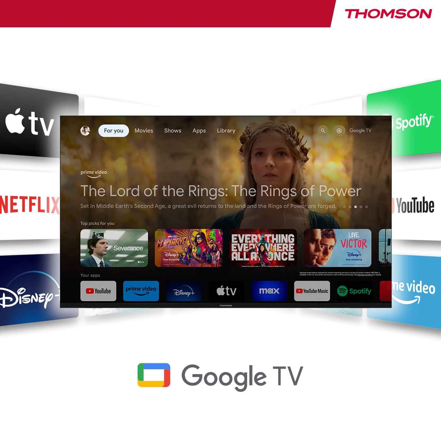 THOMSON 55QG6C14 QLED Plus Google Smart TV, Wi-Fi, Dolby Audio, Built-in Front Speaker, Bluetooth 5.1, Triple Tuner (Cable/Satellite/Antenna), HDMI, CI+, A+ Panel