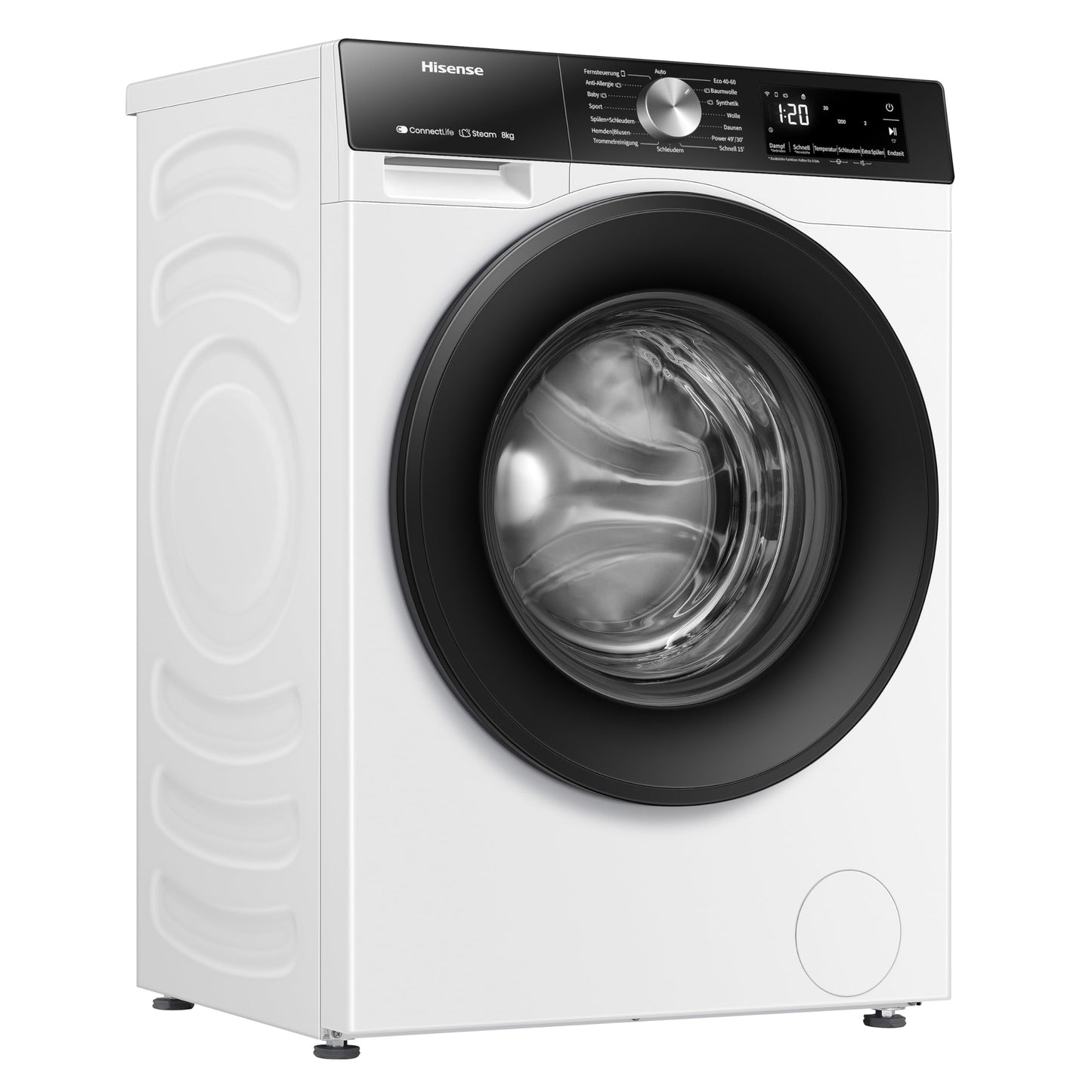 Hisense WF3S8043BB3 Waschmachine mit Dampffunkunktion, 8 kg, 1400 U,min, WIFI, ConnectLife, Power JetWash, Anti-Allergie Programm, Aqua Stop, Auto Wash, Quick Wash, EEK A-30 Prozent