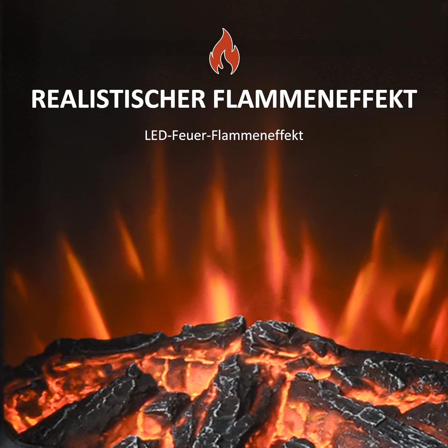 HOMCOM Elektrokamin E-Kamin mit Flammeneffekt Thermostat Kaminofen 1000 W/2000 W, 20–25 qm, Schwarz 44,5x32,1x74 cm