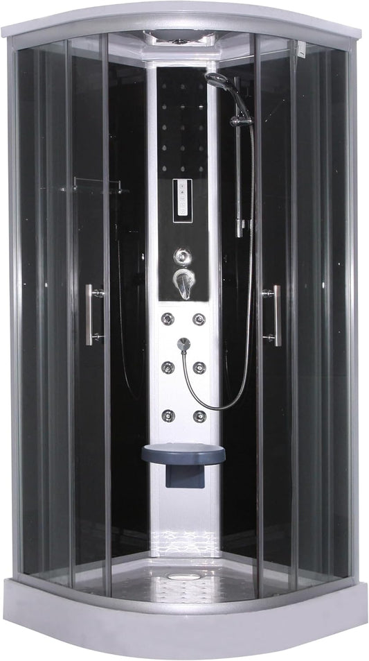 SANOTECHNIK Komplettduschkabine SCALA 90×90×215 cm – All‑in‑One Komplettdusche | ESG-Sicherheitsglas, 6 Massagedüsen, Radio & Beleuchtung, Klappsitz, Quick‑Line Schnellmontage, CL96