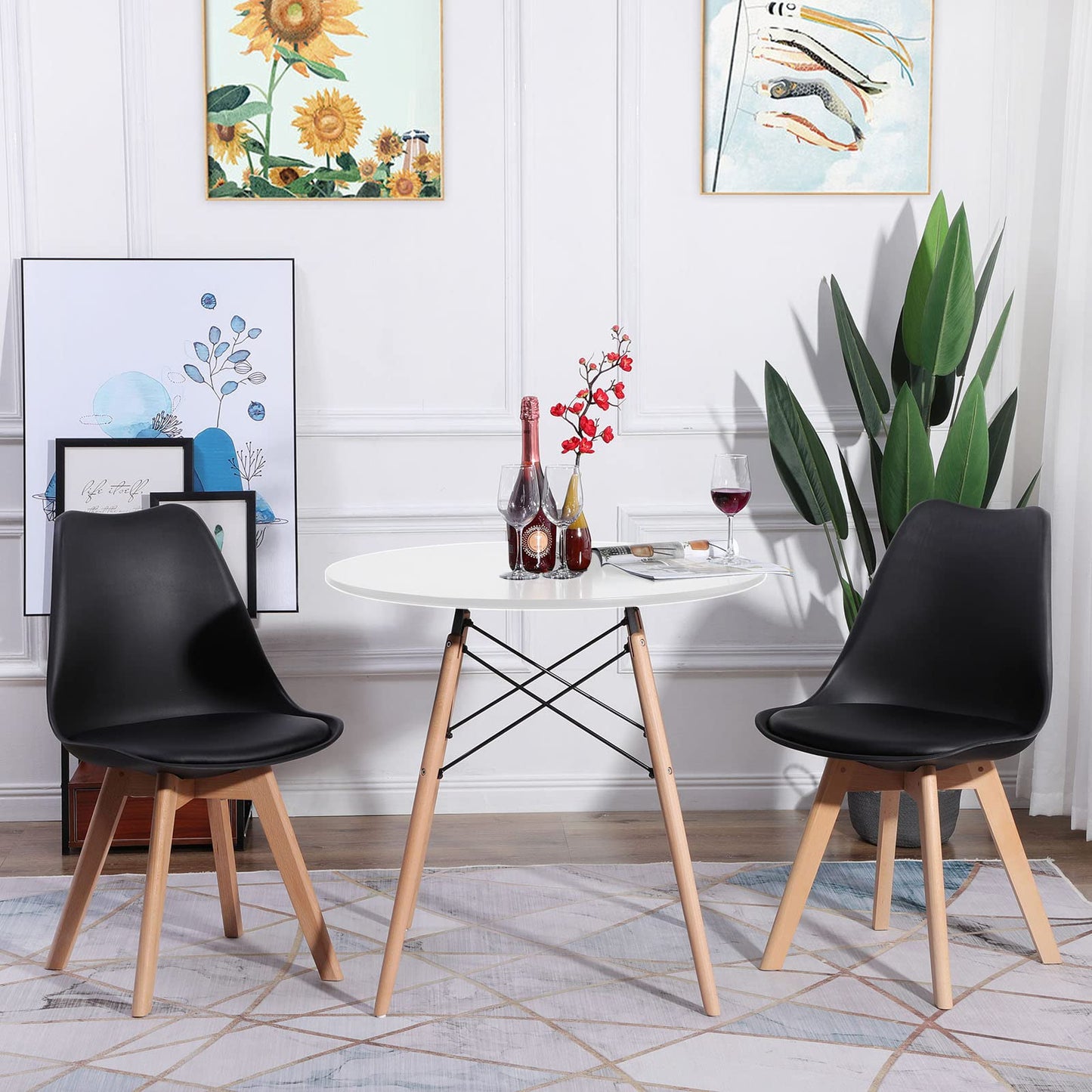 FURNITABLE Round Dining Room Table with 4 White Chairs Dining Room Set for Dining Room Kitchen Living Room