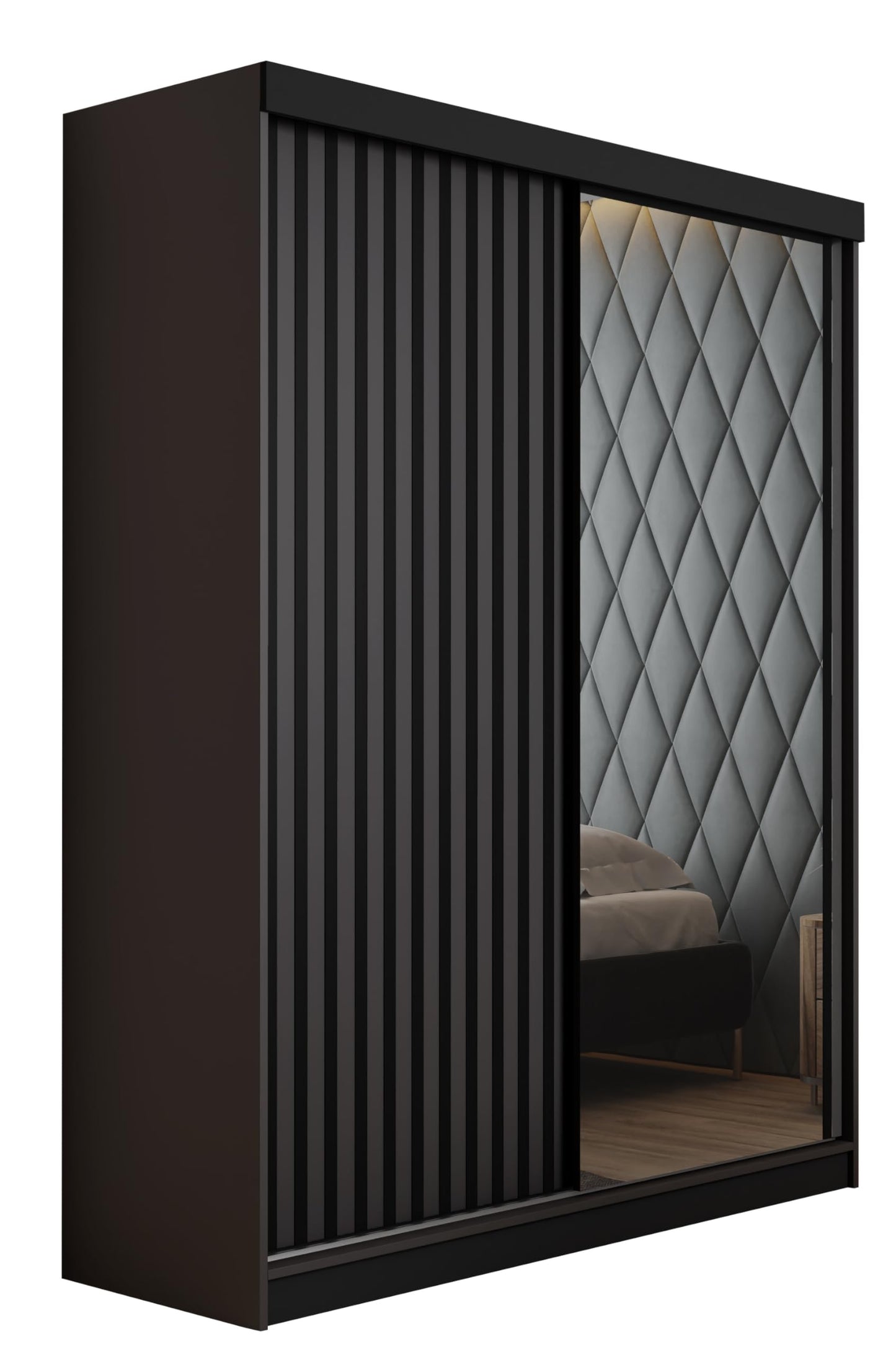 KIER FURNITURE Mehrzweckschrank Malani 200 Schiebetürenschrank - Eleganter Kleiderschrank Schrank Garderobe Spiegel - Wohnzimmerschrank Schiebetüren - Graphit Anthrazit 200x205x59 cm