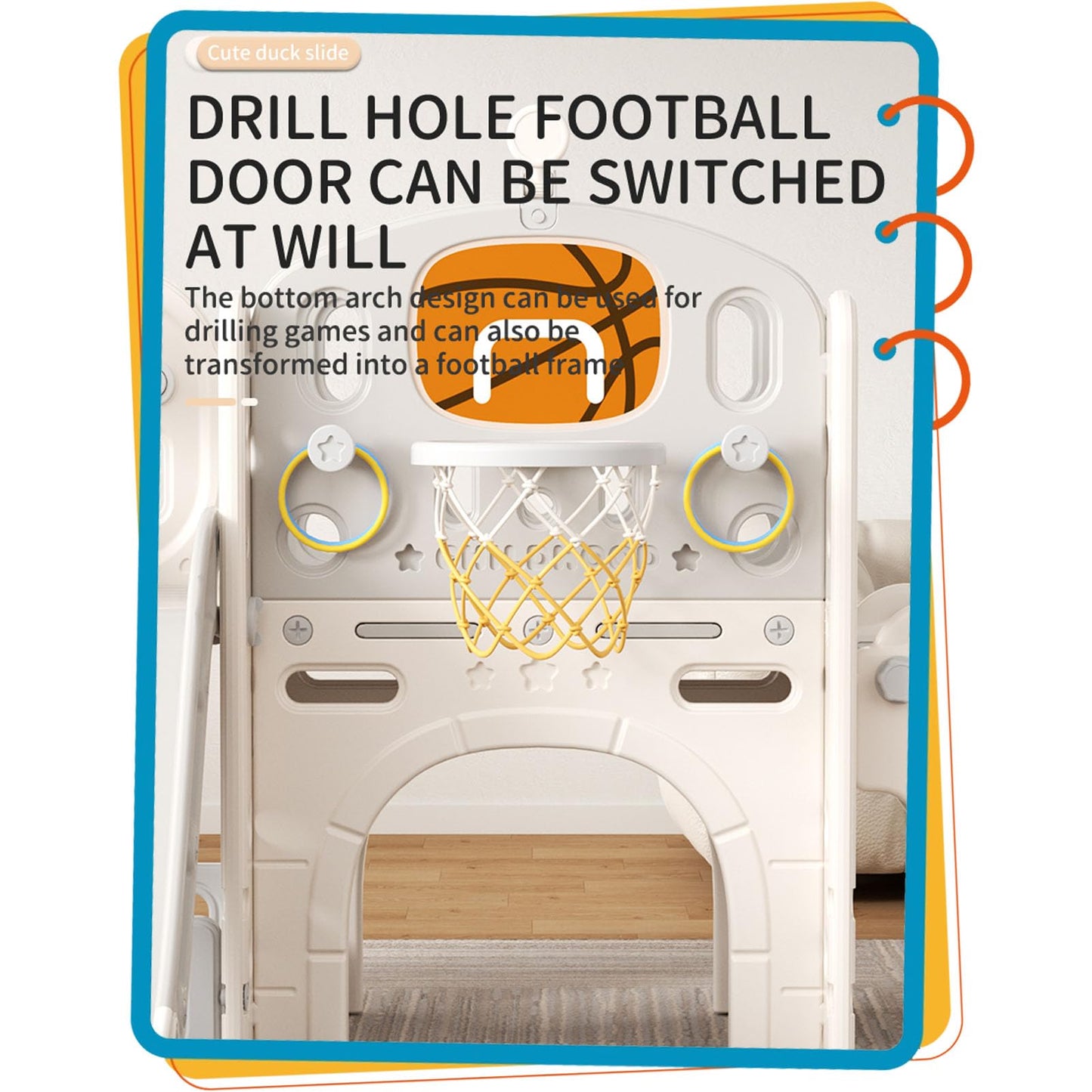 Rutsche mit Klettergerüst für Kinder: Indoor Spielplatz mit - Aufbewahrungsbox Tunnel Treppenleiter Basketballkorb und Durchgangsbereich Gartenrutsche (Star Set-G-Brown)