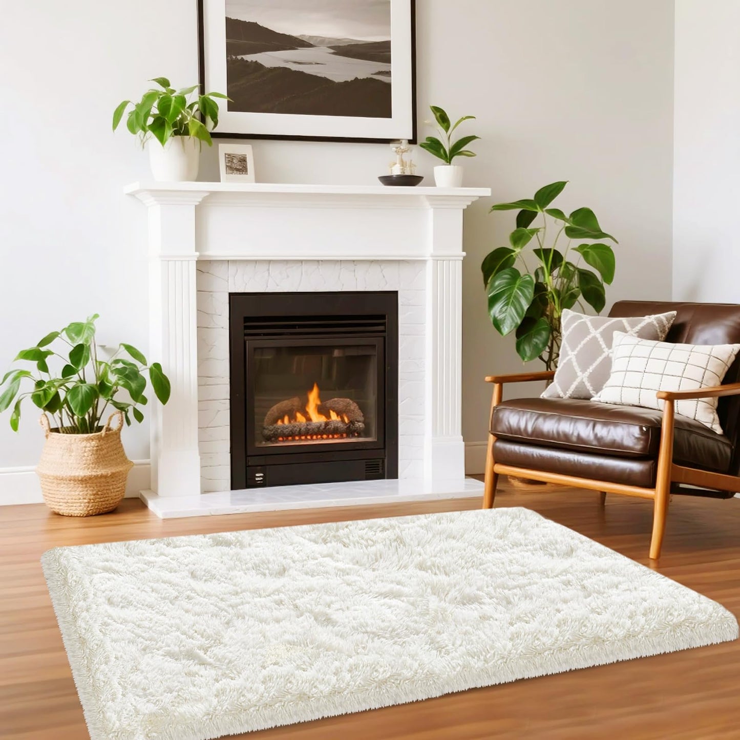 High Pile Living Room Rug, 140 x 200 cm, Cream Fuzzy Shaggy Fluffy Rug for Bedroom Rugs, Modern Plush Living Room Rug, Bed Rug, High-Pile Carpet, Non-Slip for Children's Room