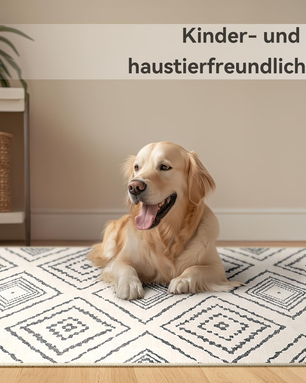DEFYNEE Teppich Wohnzimmer 120 x 180 cm – Waschbarer Kurzflor Teppich, rutschfest, Vintage & Boho Stil, Pflegeleicht – Für Flur, Wohnzimmer, Schlafzimmer & Esszimmer, Dunkelblau