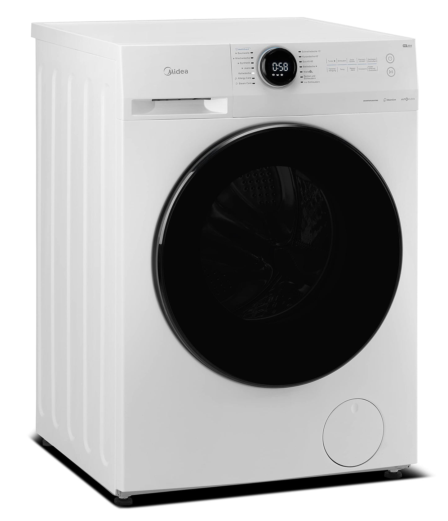 Midea MF10EW70BA10 Waschmaschine / 7kg / 1400 U/Min/EEK A-10%/Inverter Quattro Motor/Dampffunktion/Grosse Trommel/Nachlegefunktion/Kindersicherung/AquaStop, Weiß