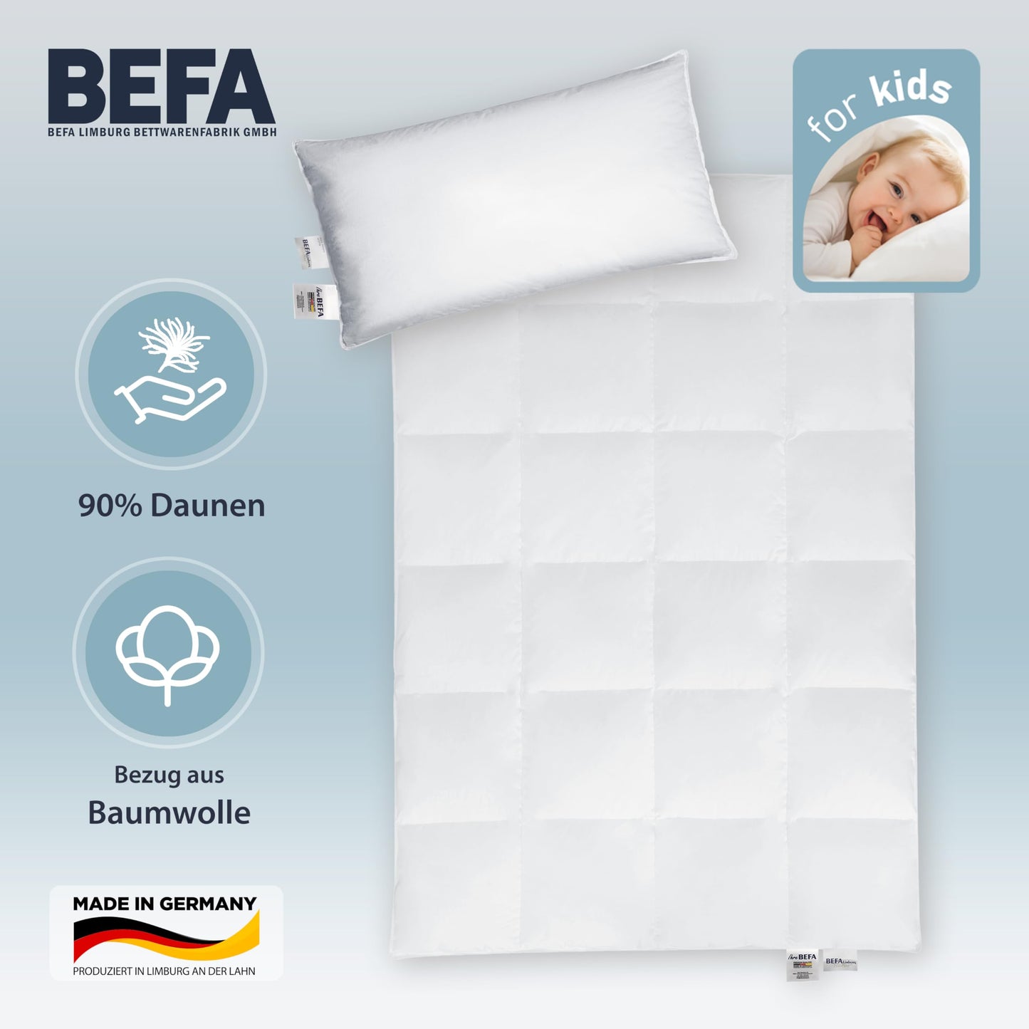 BEFA NATUR Down Duvet, Made in Germany, 135 x 200 cm, 90% Down and 10% Feathers, Summer Duvet, Suitable for Allergy Sufferers (Nomite), Oeko-Tex 100 Class 1 Certified, EN Standard 12934, Downpass