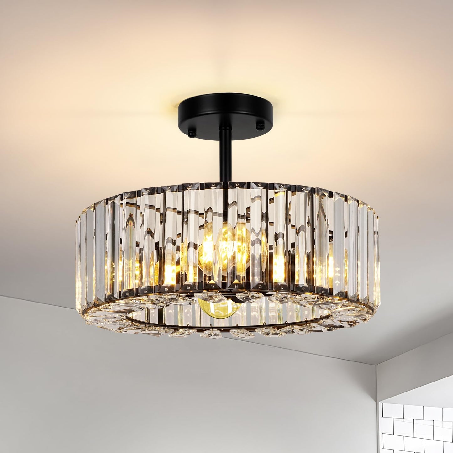 FRIDEKO HOME Modern Kronleuchter Kristall Deckenleuchte Gold,Kleine Kristall Deckenlampe E27 Fassung für Wohnzimmer Schlafzimmer Küche Flur,Ø23cm