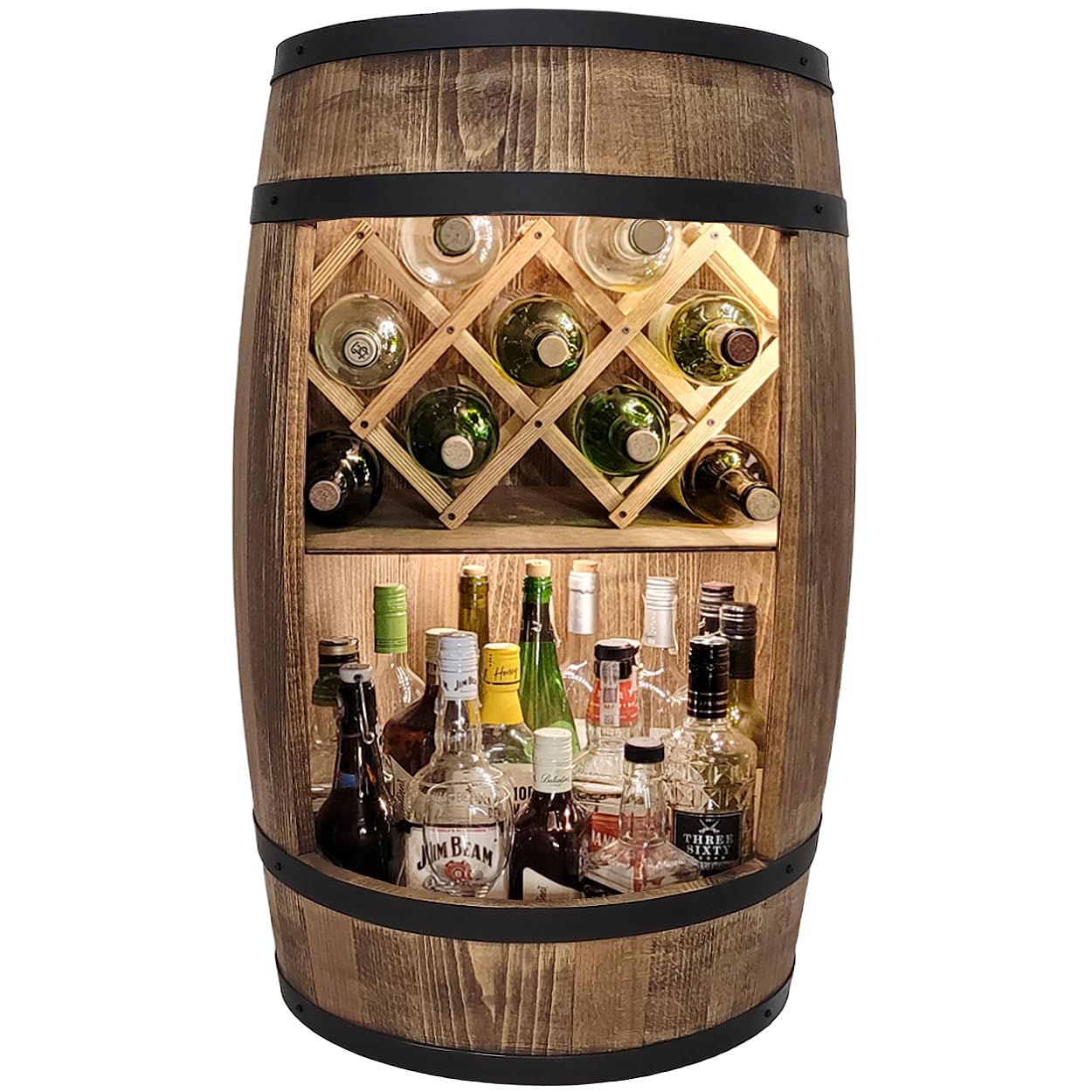 Barrel Bar with LED Lighting and Wine Holder Wine Rack - Wooden Barrel Home Bar 80 cm Rustic Decorative Bar Cabinet Wine Stand - Barrel Beer Wine Bottle Stand - Bar Whisky Gift (Dark Brown)