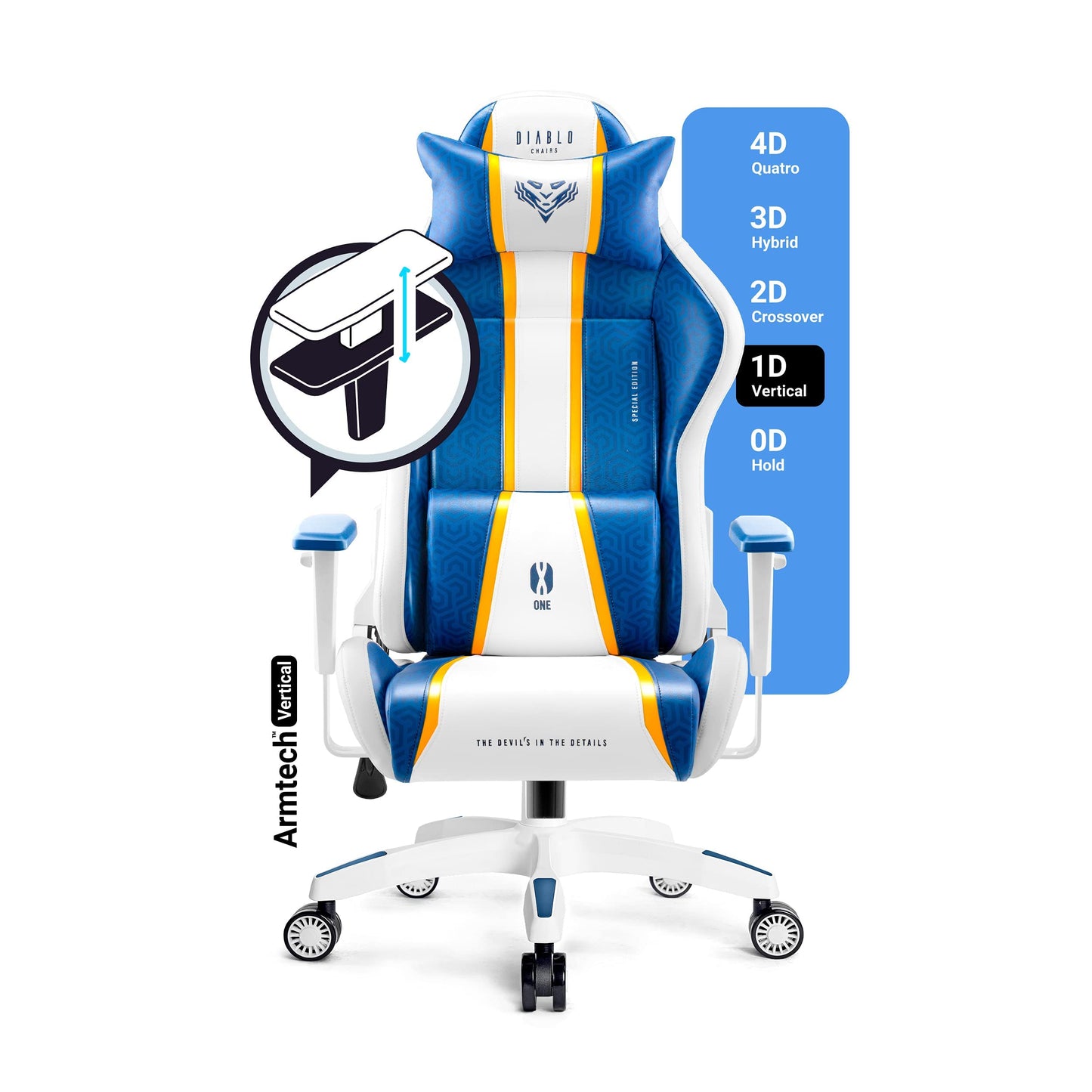 Diablo X-One 2.0 Gaming Stuhl Gamer Chair Bürostuhl Schreibtischstuhl Verstellbare Armlehnen Ergonomisches Design Nacken/-Lendenkissen Wippfunktion Aqua Blue Normal (L)