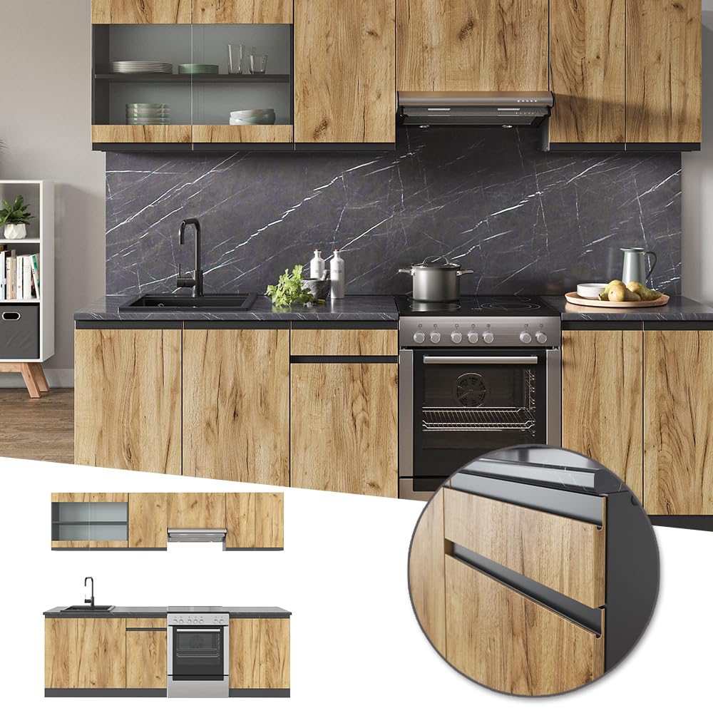 Vicco Kitchen Raul 240 cm Kitchen Unit Kitchen Block Built-in Kitchen – Freely Combinable Units