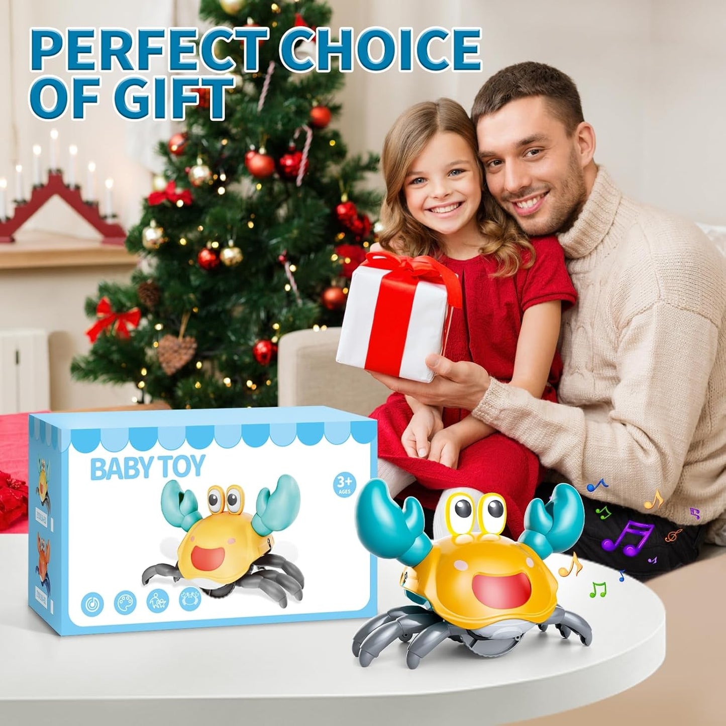 KukuFun Crawling Crab Baby Toy, Baby Belly Time Walking Dance Moving Crab Toy for Babies Girls Boys, Crawling Crab Baby Toy Toddler Birthday Gifts