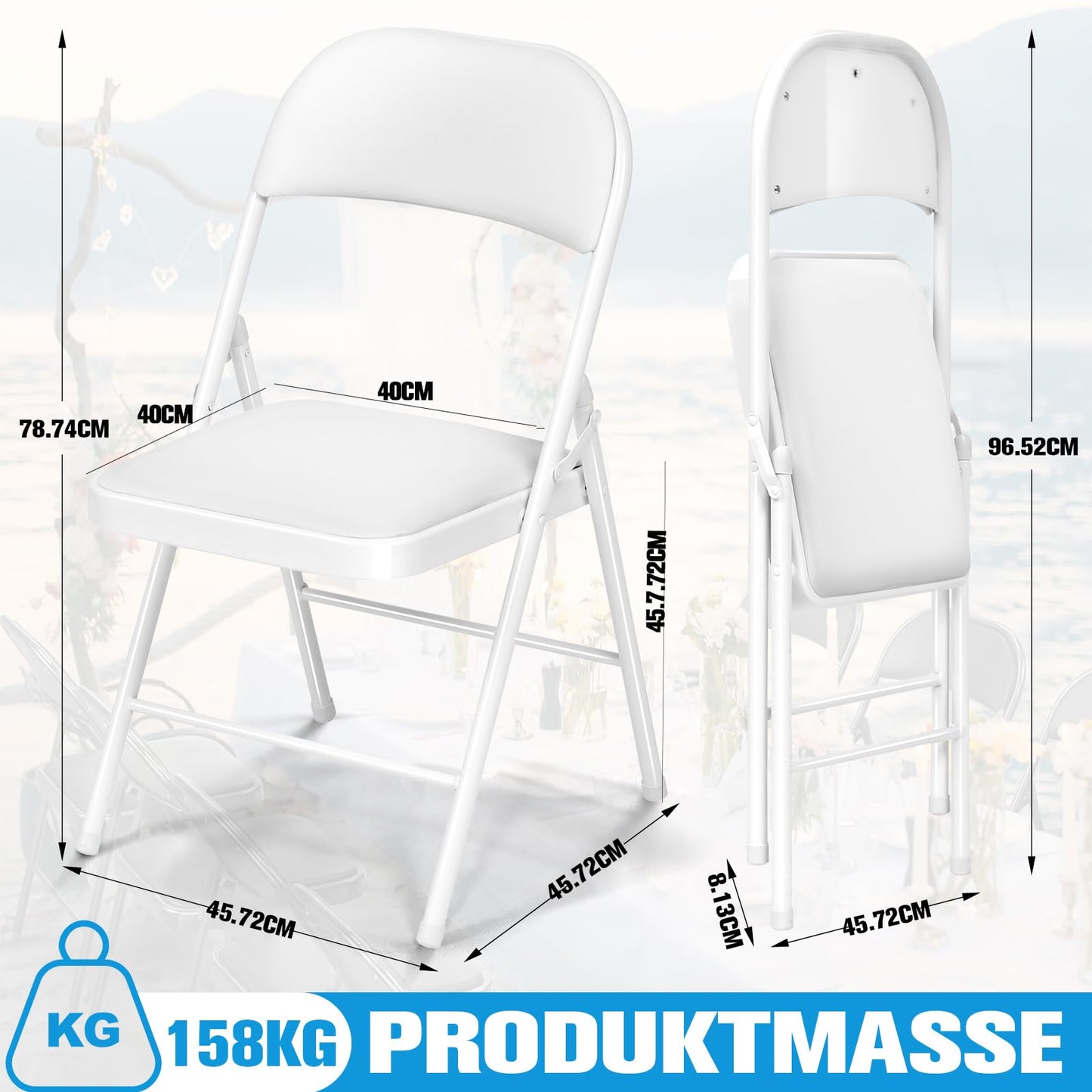 Asdsed Klappstuhl 4er Set, Klappstühle Gepolstert, Klappstuhl bis 158KG Gepolstert mit Starker Stahlrahmen, Faltbarer Klappstühle Platzsparender Schreibtischstuhl für Haus Büro Garten Balkon Party
