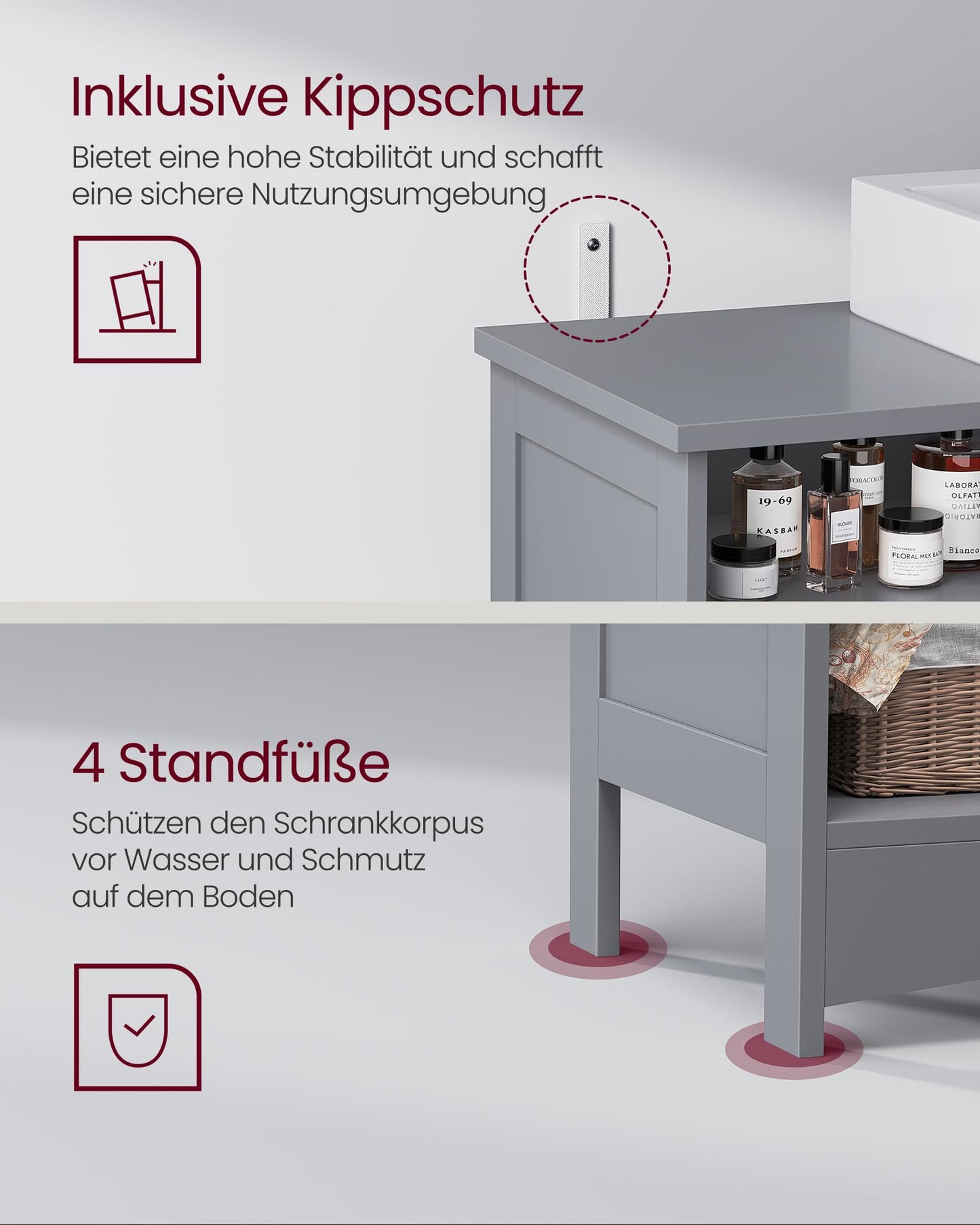 VASAGLE BBC410P31 Vanity Unit Extra Long 30 x 90 x 60 cm 2 Doors Bathroom Cabinet Open Compartments Height Adjustable Shelves White