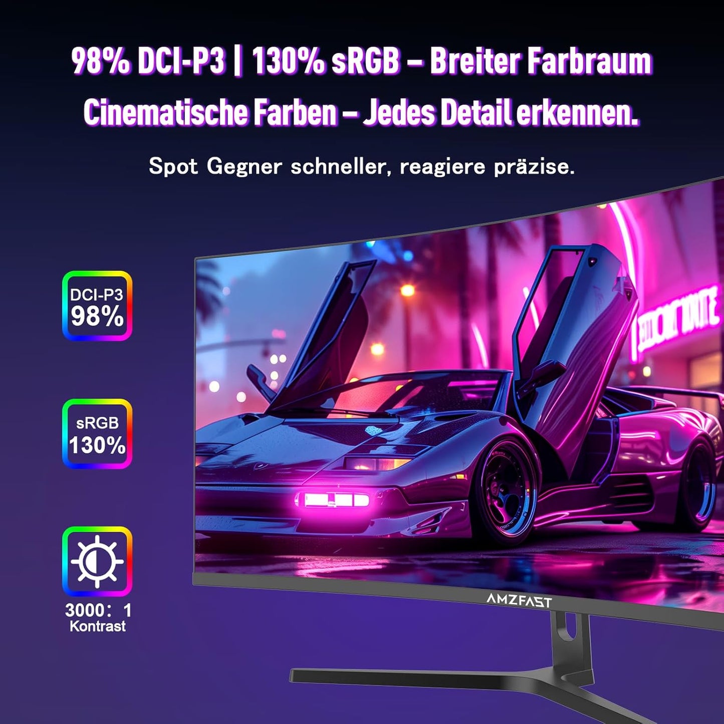 Amzfast 32 Zoll Curved Gaming Monitor (240Hz, 1920x1080, 1ms MPRT, 1500R), Adaptive-Sync, 90% DCI-P3, 120% sRGB, 300cd/m², HDMI 2.0 & DisplayPort 1.4 (AMZG32C3F)