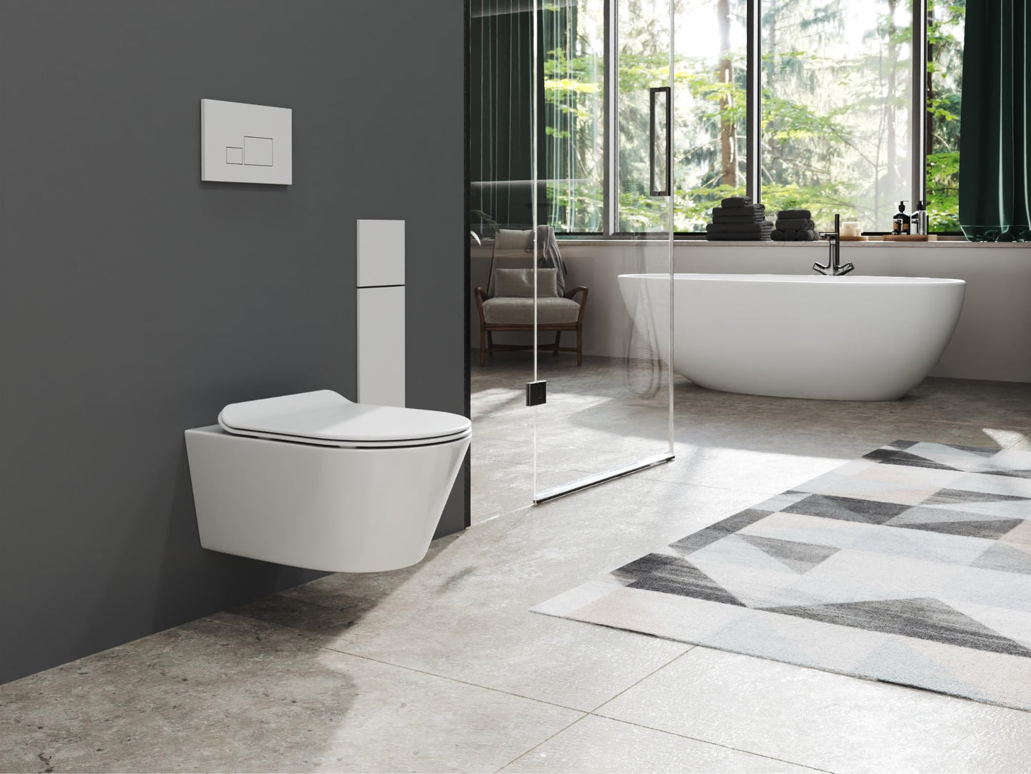 SSWW | Spülrandlose Toilette mit Softclose Toilettendeckel, Hänge-WC aus Keramik, Wand-WC, Tiefspüler | 54 cm lang