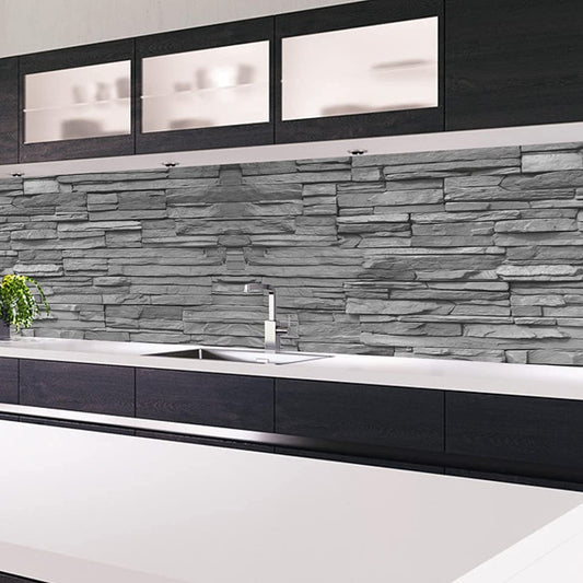 KLINOO Küchenrückwand aus Folie in Steinoptik als Spritzschutz - zuschneidbar und erweiterbar - 97cm x 68cm (Naturstein beige)