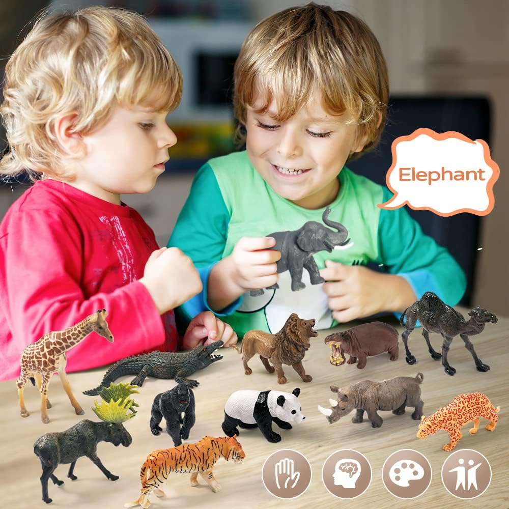 FRUSE Animal Figures Toy, Pack of 12 Realistic Animal Figures, Wild Animals Toy Set with Lion, Tiger, Elephant, Safari Animals Figures, Educational Toy, Gifts for Children from 3 4 5 6 7 8 Years