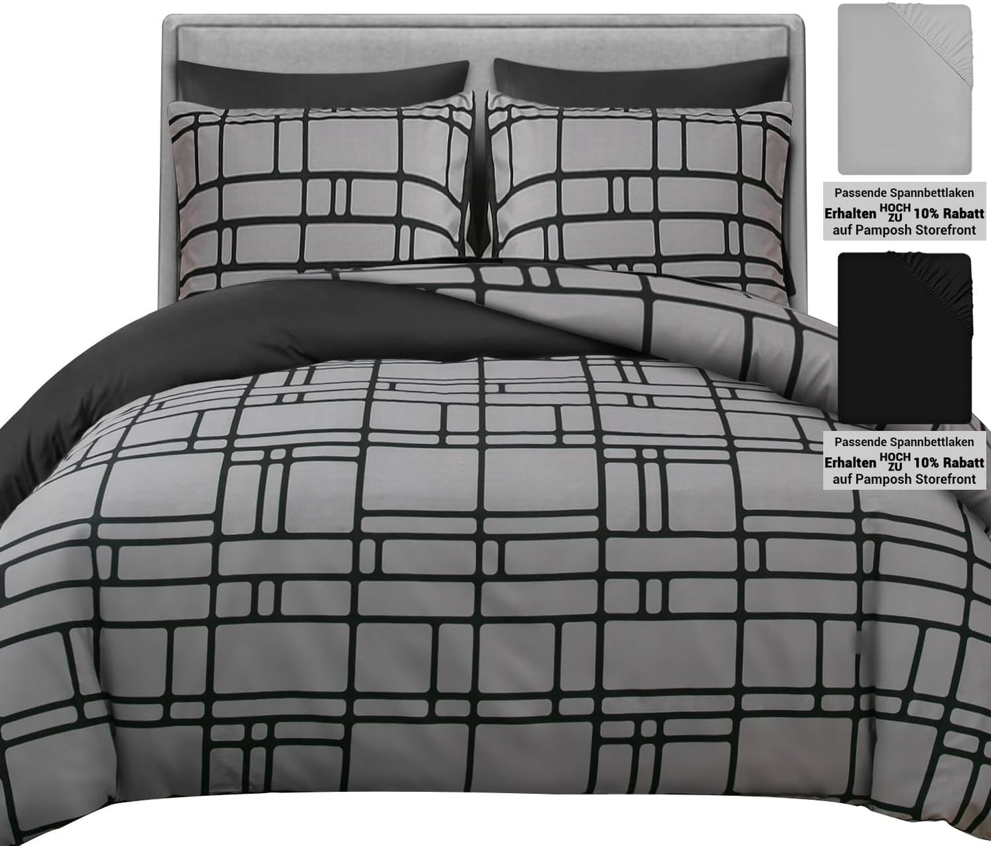 Pamposh Bed Linen 135 x 200 cm 4-Piece Bed Linen Grey 2 Duvet Covers 135 x 200 cm + 2 Pillowcases 80 x 80 cm, Oeko-Tex Bedding Sets Ultra Soft Microfibre with Zip