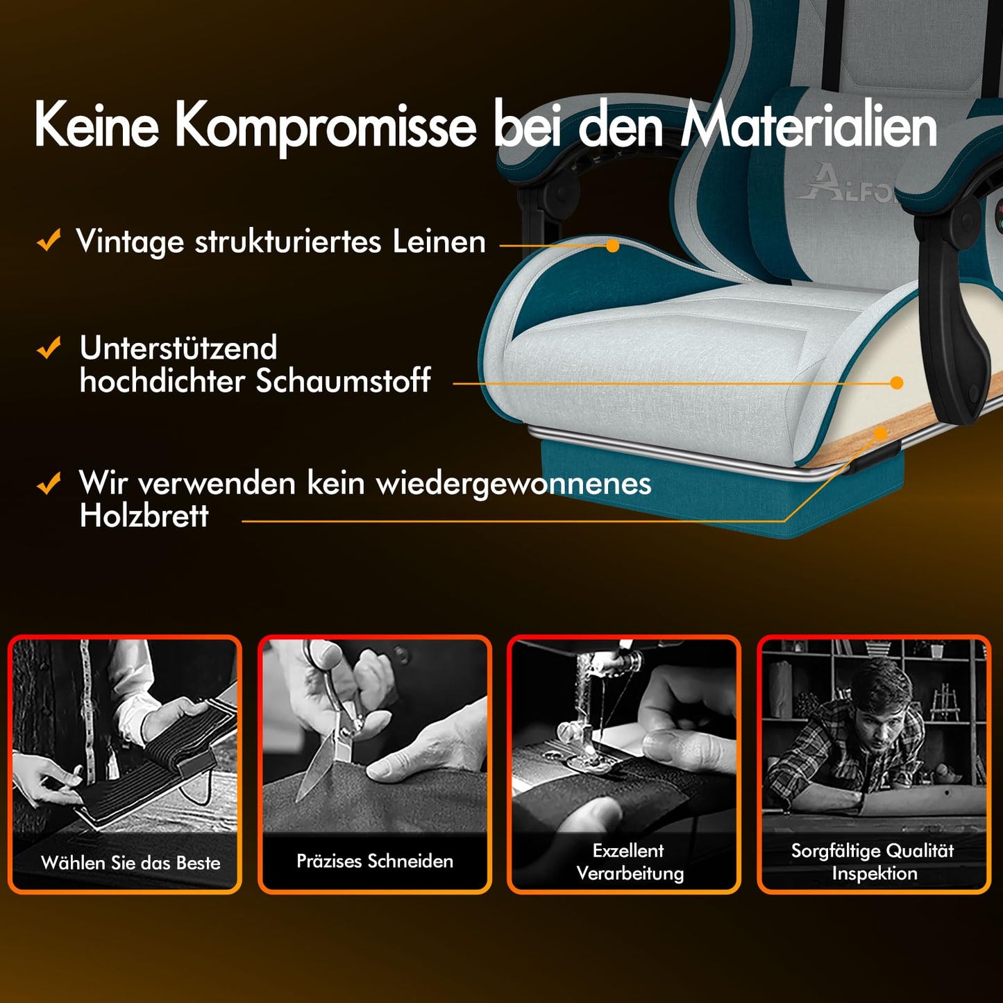 ALFORDSON Gaming-Stuhl mit Massage-Lendenwirbelkissen, ergonomischer Gamer-Racer-Stuhl mit Verstellbarer Rückenlehne, Drehstuhl mit Fußstütze, höhenverstellbar, Schwarz