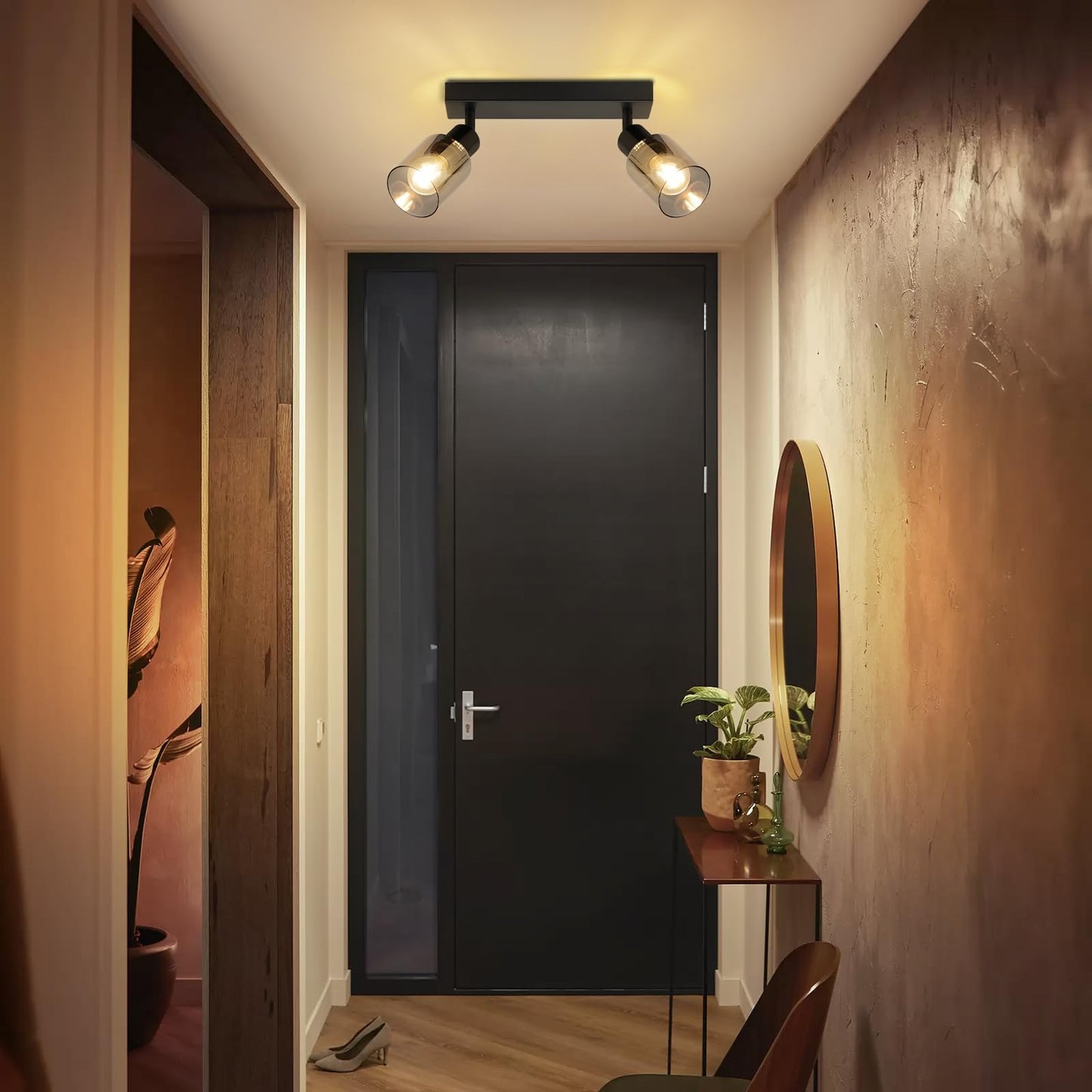 Kowanie Deckenlampe Vintage 6 flammig: Industrial Wohnzimmerlampe Schwarz Deckenleuchte Wohnzimmer retro Kronleuchter aus Glas Deckenbeleuchtung inkl. 6 × E14 2700K Leuchtmittel für Küche