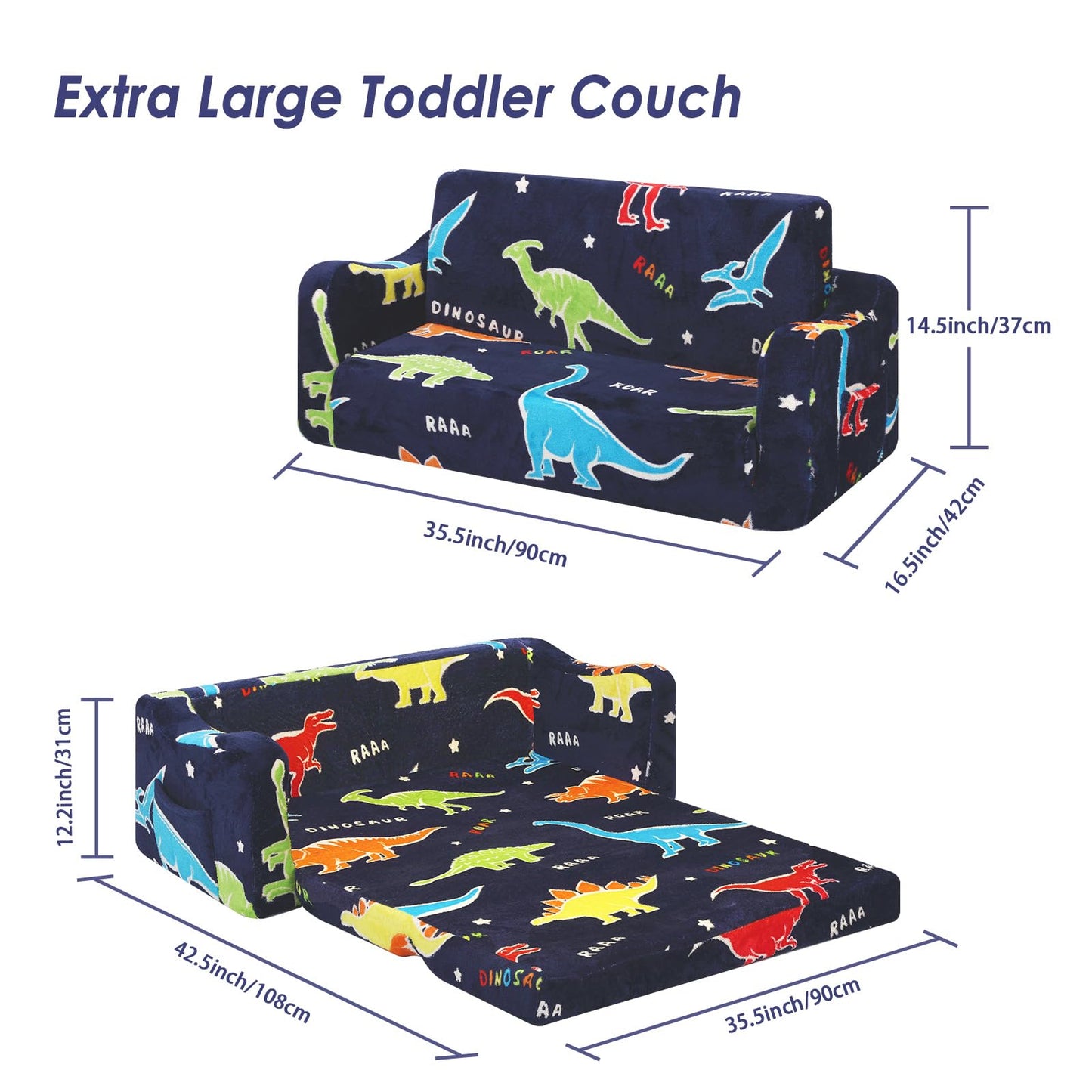 Children's Sofa Fold-Out 2-in-1, Extra Large Children's Sofa Glows in the Dark with Sleep Function, Children's Chair for Children's Room, Playroom, Astronauts
