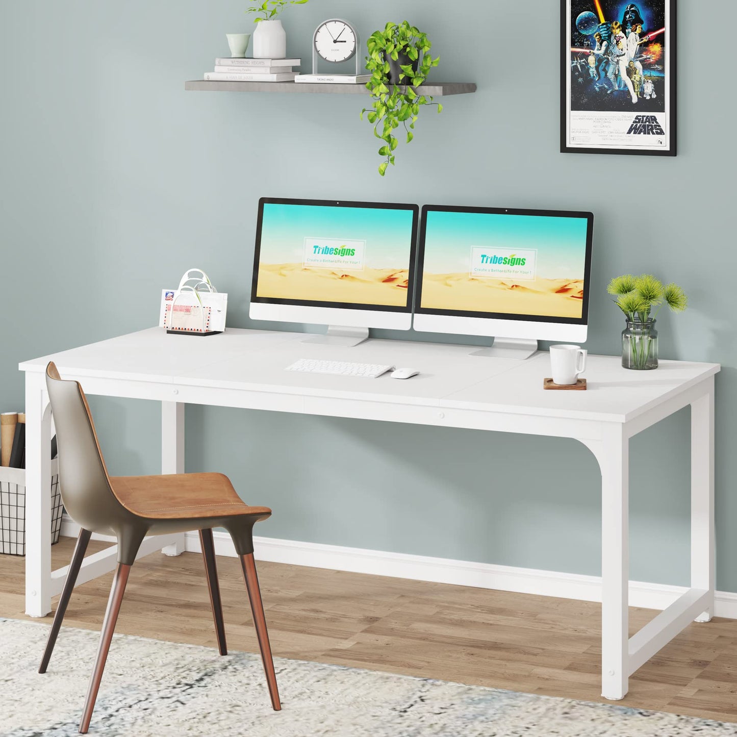 Tribesigns Schreibtisch Computertisch, PC Tisch Bürotisch Arbeitstisch Esstisch in Schwarz für Home Office zu Hause Schreibtische, Konferenztisch (Rustikales Braun/Schwarz, 180 x 80 x 75 cm)