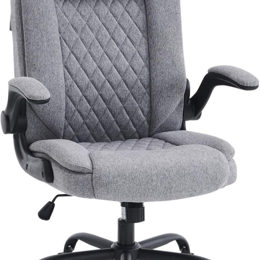 CASTLOVE Bürostuhl Ergonomisch Schreibtischstuhl Chefsessel Mit Gepolsterten Armlehnen Klappbar, H?henverstellung, Wippfunktion und Kopfstütze Bequem für Home-Office Bürostuhl 150kg Beige Stoff