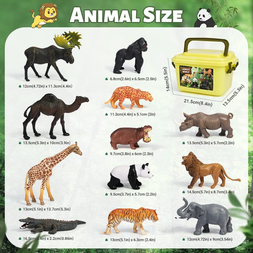 FRUSE Animal Figures Toy, Pack of 12 Realistic Animal Figures, Wild Animals Toy Set with Lion, Tiger, Elephant, Safari Animals Figures, Educational Toy, Gifts for Children from 3 4 5 6 7 8 Years