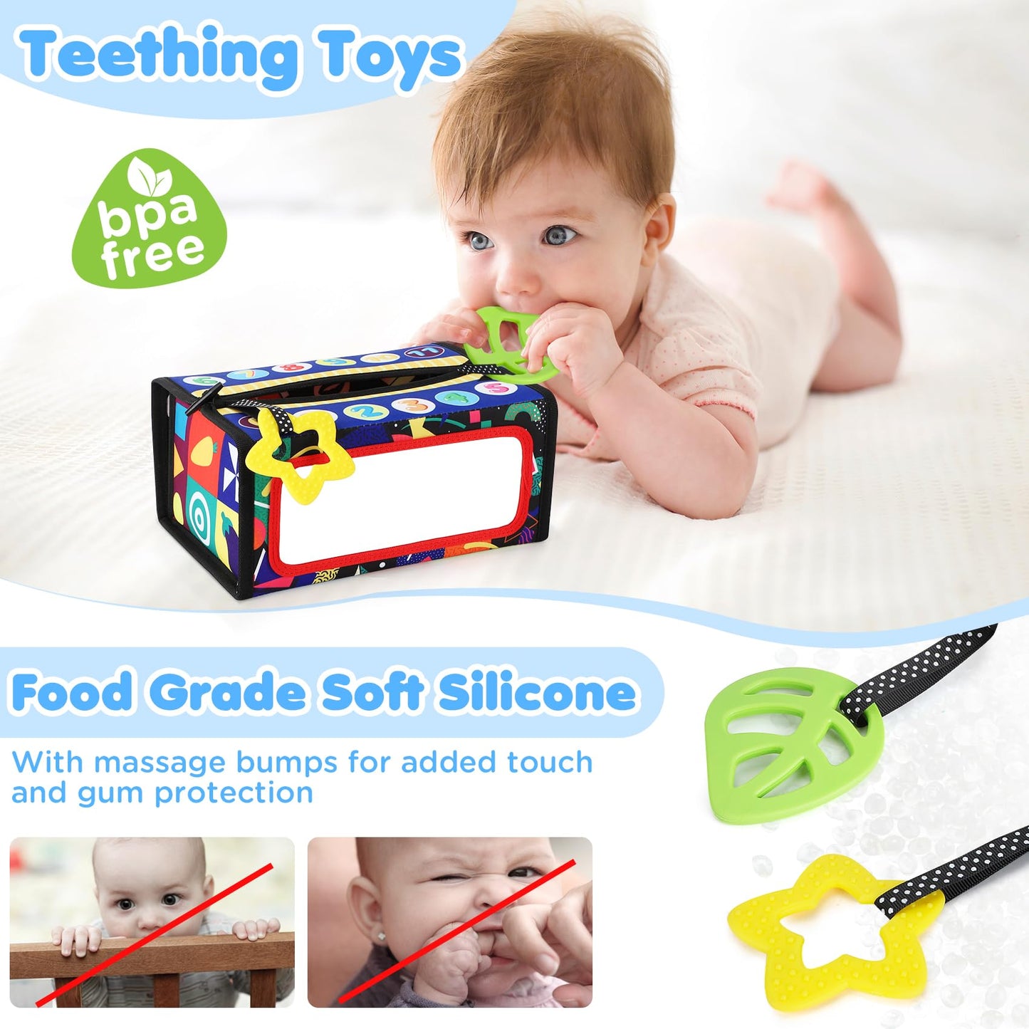 URMYWO Baby Toy 6 Months, Tissue Box Toy - Montessori - Sensory Technology, Contrast Baby Toy 0 6 12 Months, Boys Girls Children Early Learning Toy Baby Gift