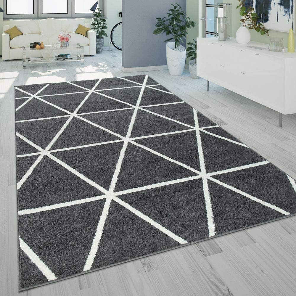 Paco Home Teppich Wohnzimmer Skaninavisches Rauten Design Weich Pastellfarben Kurzflor Blau Weiß, Grösse:60x100 cm
